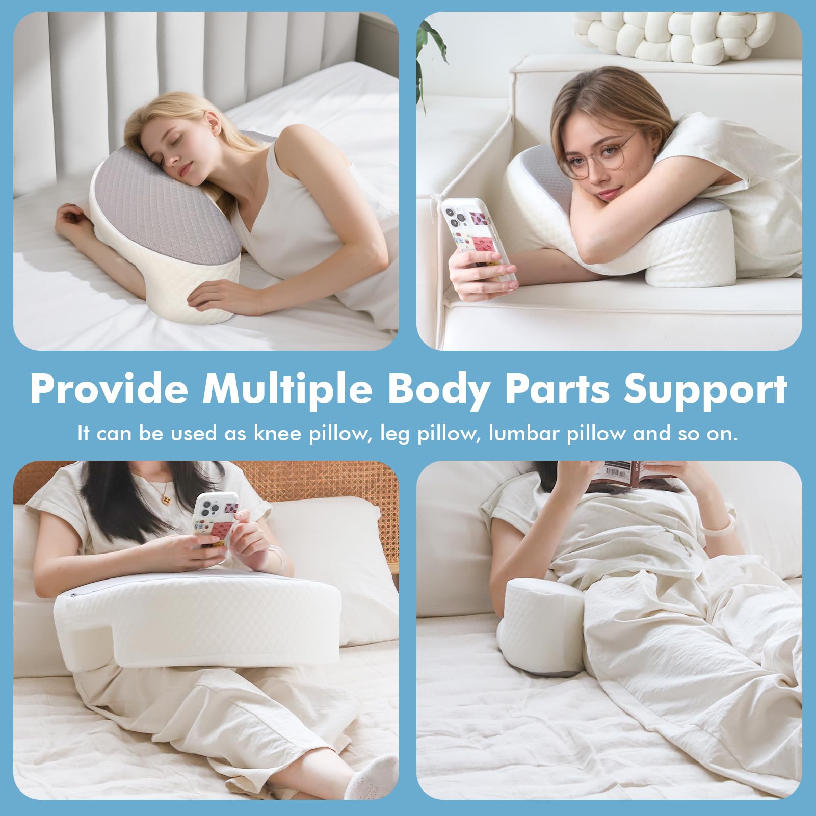 Seitenschläferkissen mit Armloch & Seidigem Kühlbezug, Ergonomisches Memory Foam Nackenkissen für Druckentlastung, Orthopädisches Kopfkissen mit Eisseide-Gewebe für Schulter & Arm
