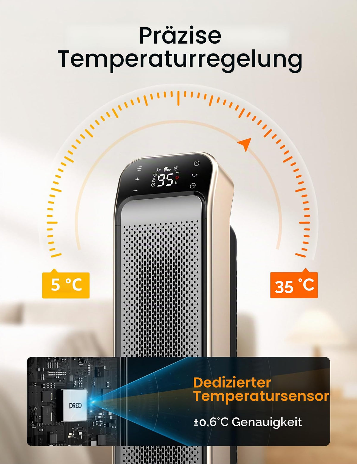 Heizlüfter Energiesparend Leise, 25 Zoll Keramik Heizung Elektrisch mit Fernbedienung und Thermostat, 2000W Elektroheizung, 3 Modus, 12-Std-Timer, Überhitzungs-Kippschutz, Solaris Max