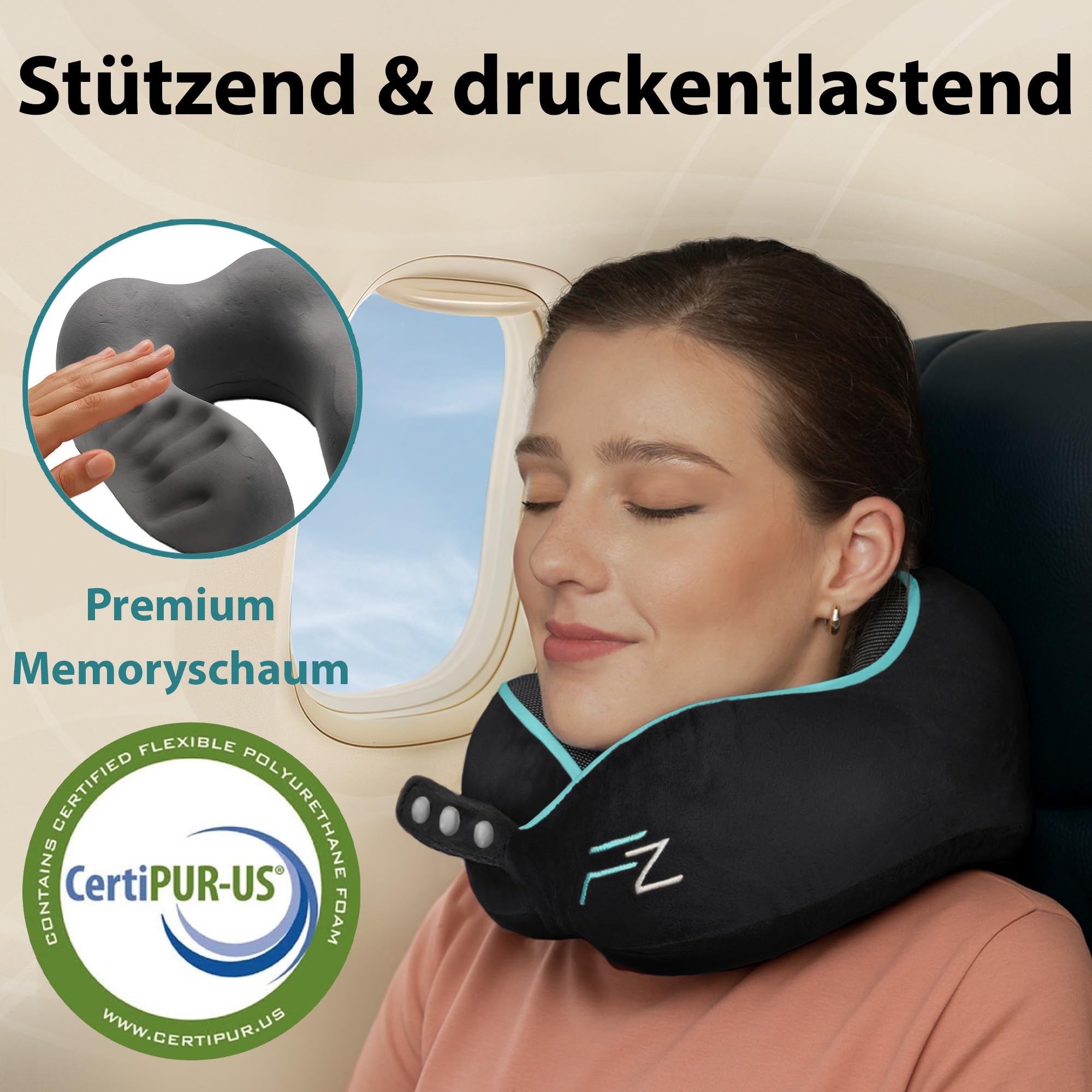 Bequemer Neck Cushion Flugzeug & Auto Reisekissen Memory Foam mit schlankem Rücken und waschbarer Abdeckung (Velvet Soft & Breathable) - Neck Cushion Adults Grey