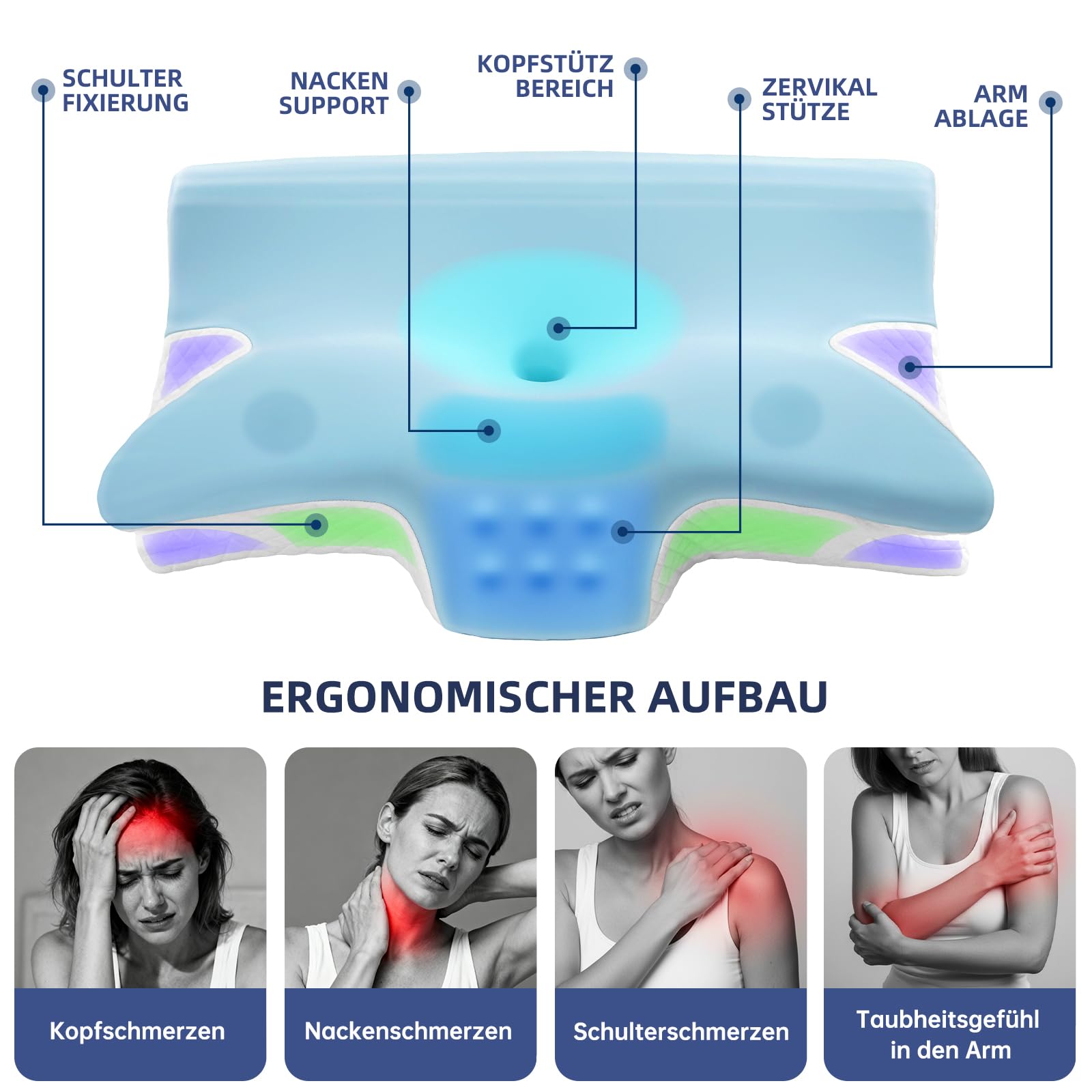 Ergonomisches Nackenstützkissen, 2 in 1 Kopfkissen aus Memory-Schaum