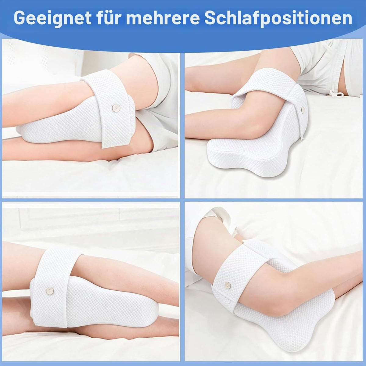 Kniekissen Seitenschläfer, Memory Foam Beinkissen m. Riemen, Ergonomisch