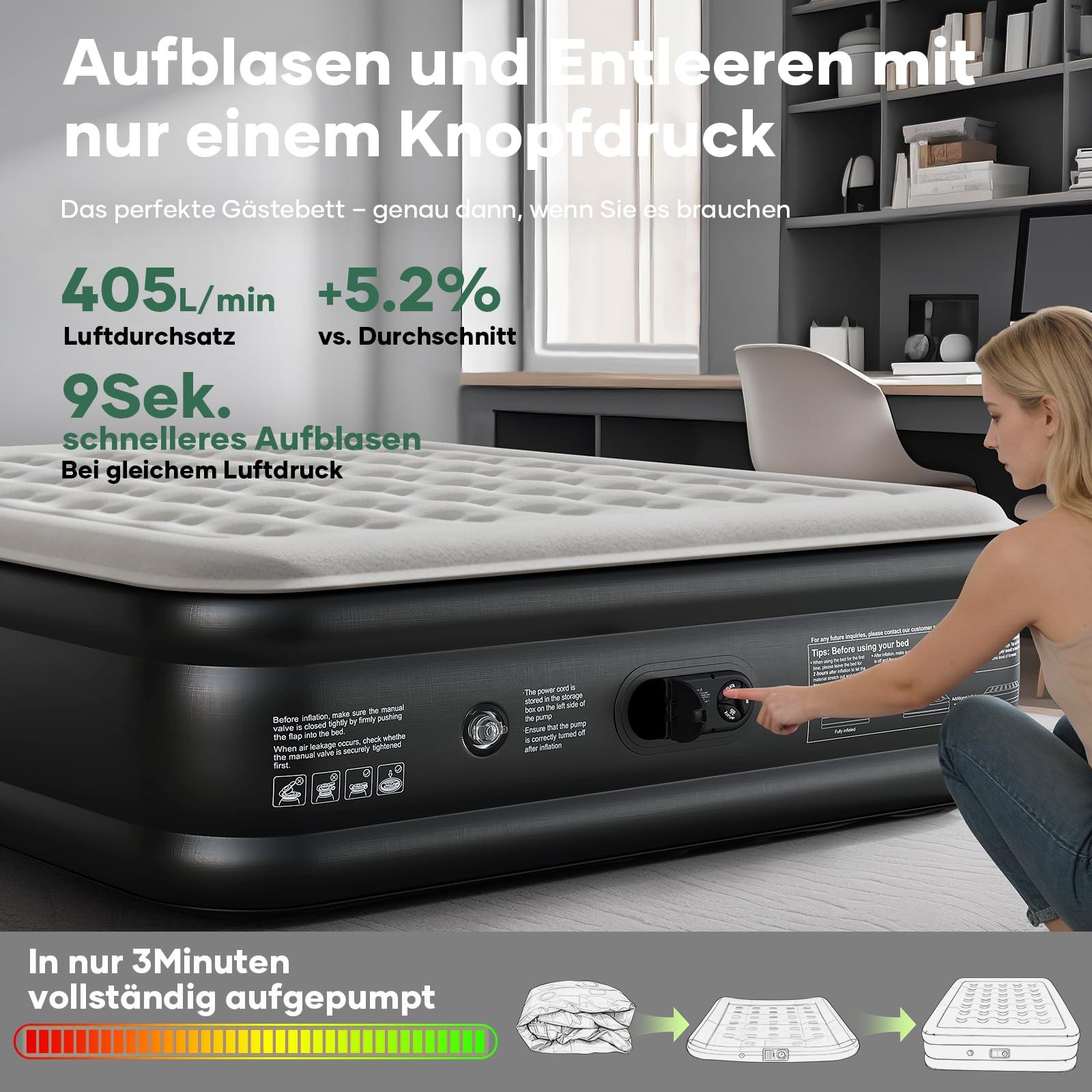 Luftmatratze Selbstaufblasend, Luftbett, Gästebett, aufblasbare Matratzensofa, Luftbett 2 Personen, Selbstaufblasende Luftmatratze für Camping oder Heimgebrauch