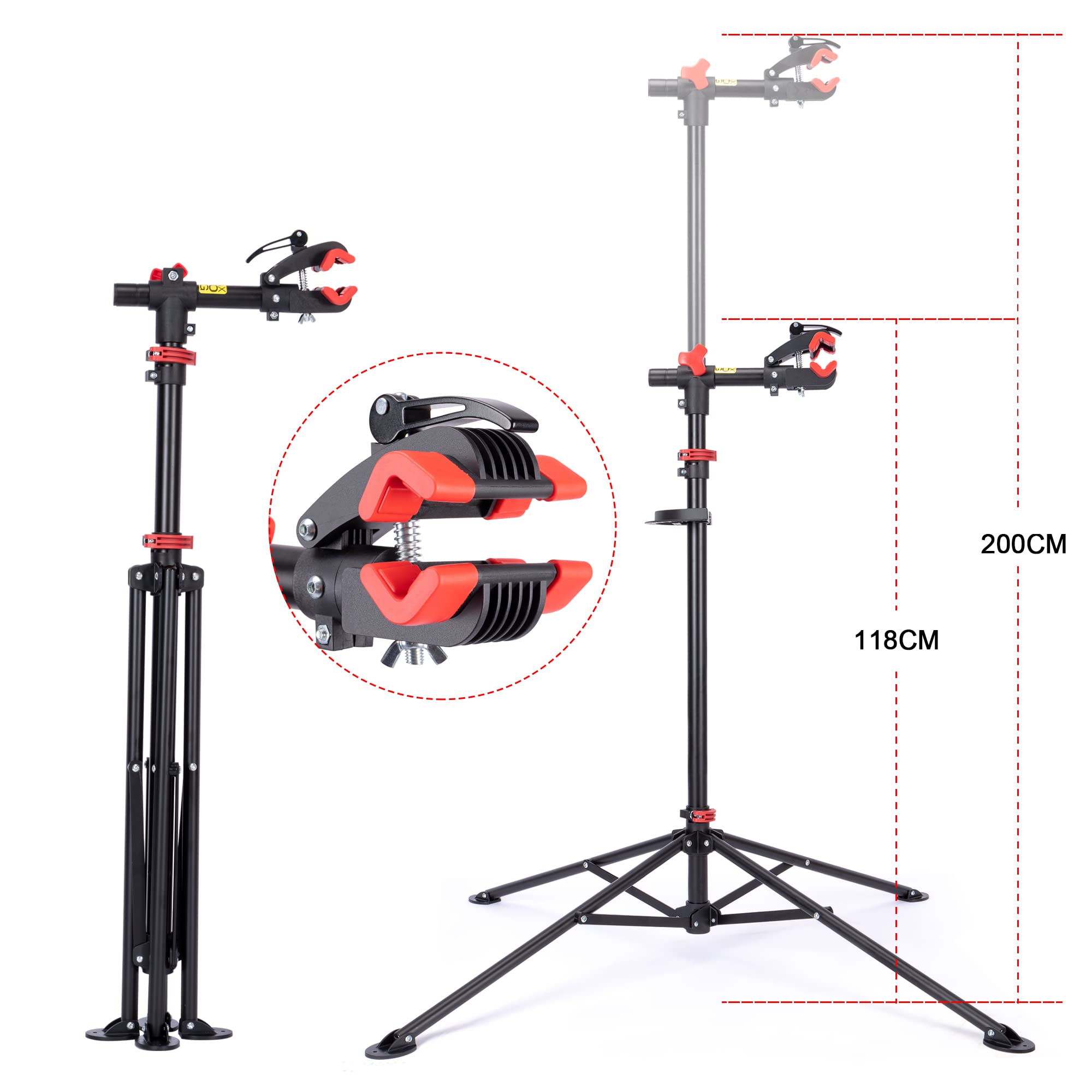 Fahrradmontageständer - Professioneller Reparaturständer mit Werkzeugschale und magnetischem Fach, drehbar und faltbar, maximale Belastung 30 kg
