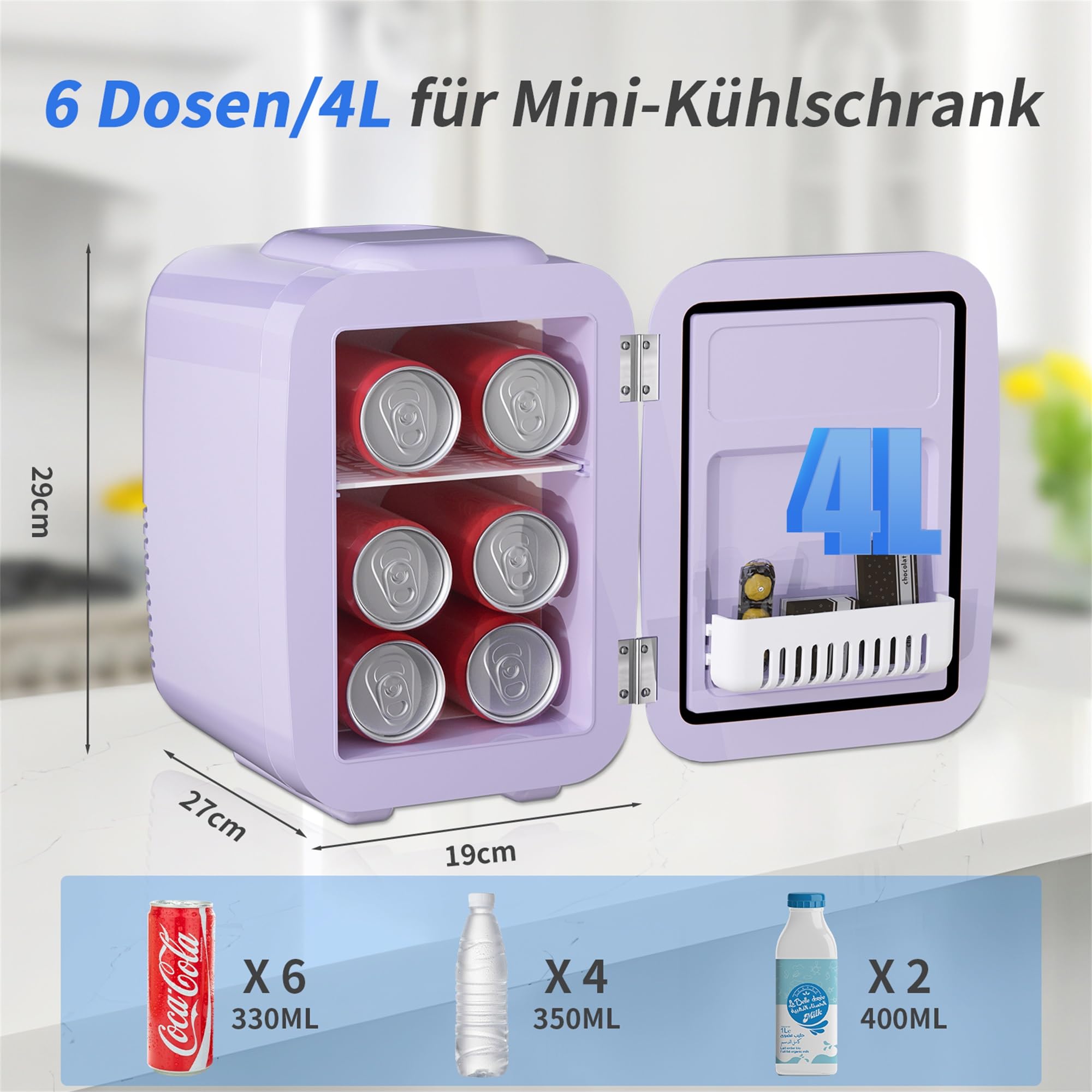 Mini Kühlschrank, 4 Liter Mini-Kühlschränke für Kosmetik, Getränke, 220V AC/ 12V DC Thermoelektrische Kühlung und Erwärmung, Kleiner Kühlschrank für Schlafzimmer, Büro, Wohnheim, Auto