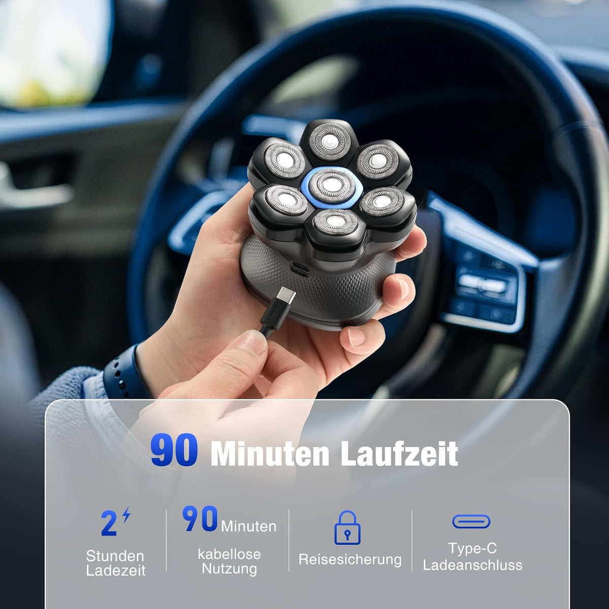 Glatzen Rasierer Herren, kensen Kopfrasierer Glatze 7D Bold Shaver 2 Stufen