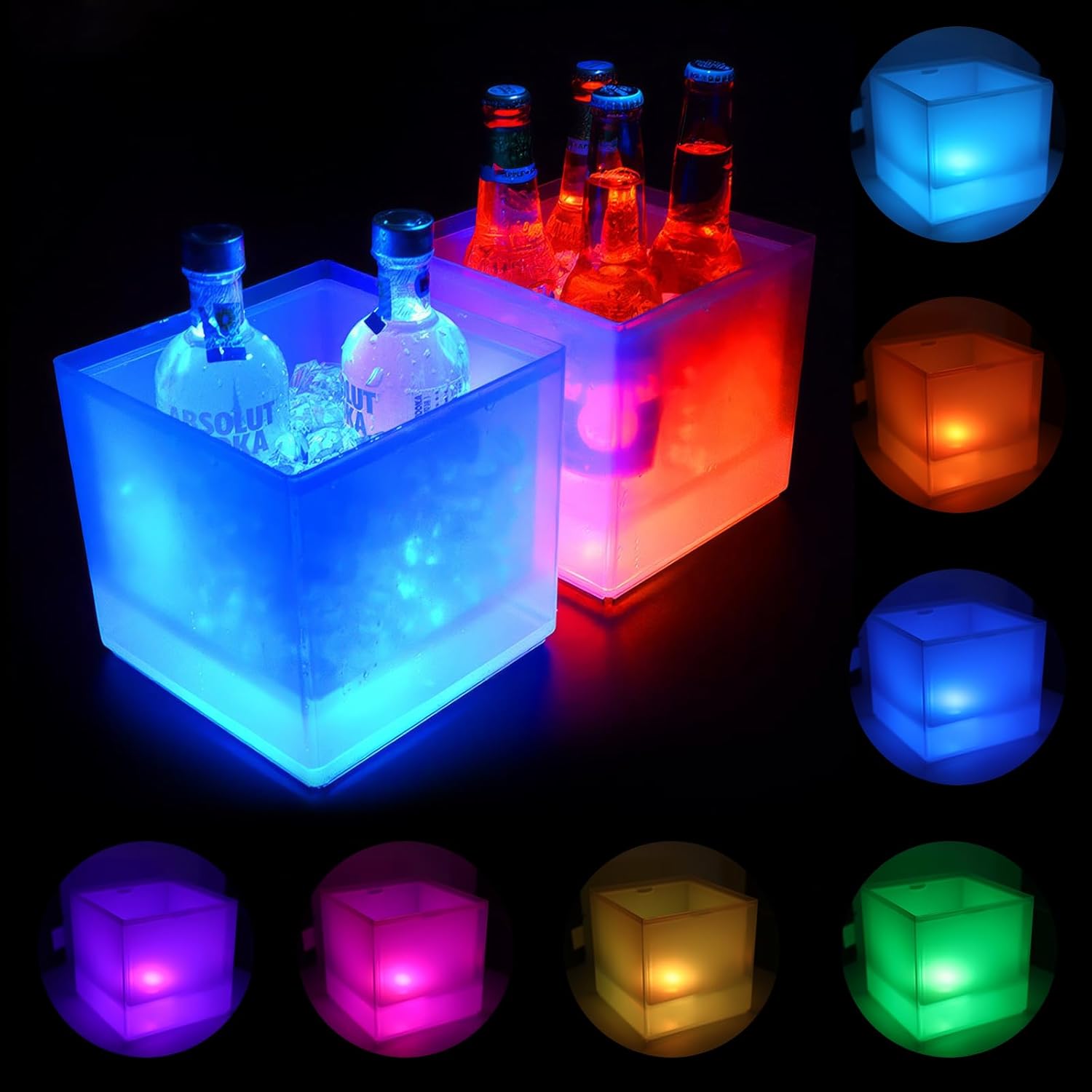 3,5 L LED Eiskübel, RGB Farbwechsel Champagnerkühler, Getränkekühler zum Kühlen von Champagner, Wein, Getränke, Bier, Eiskübel für Restaurant, Pub, Party, Bar - 1 Stück