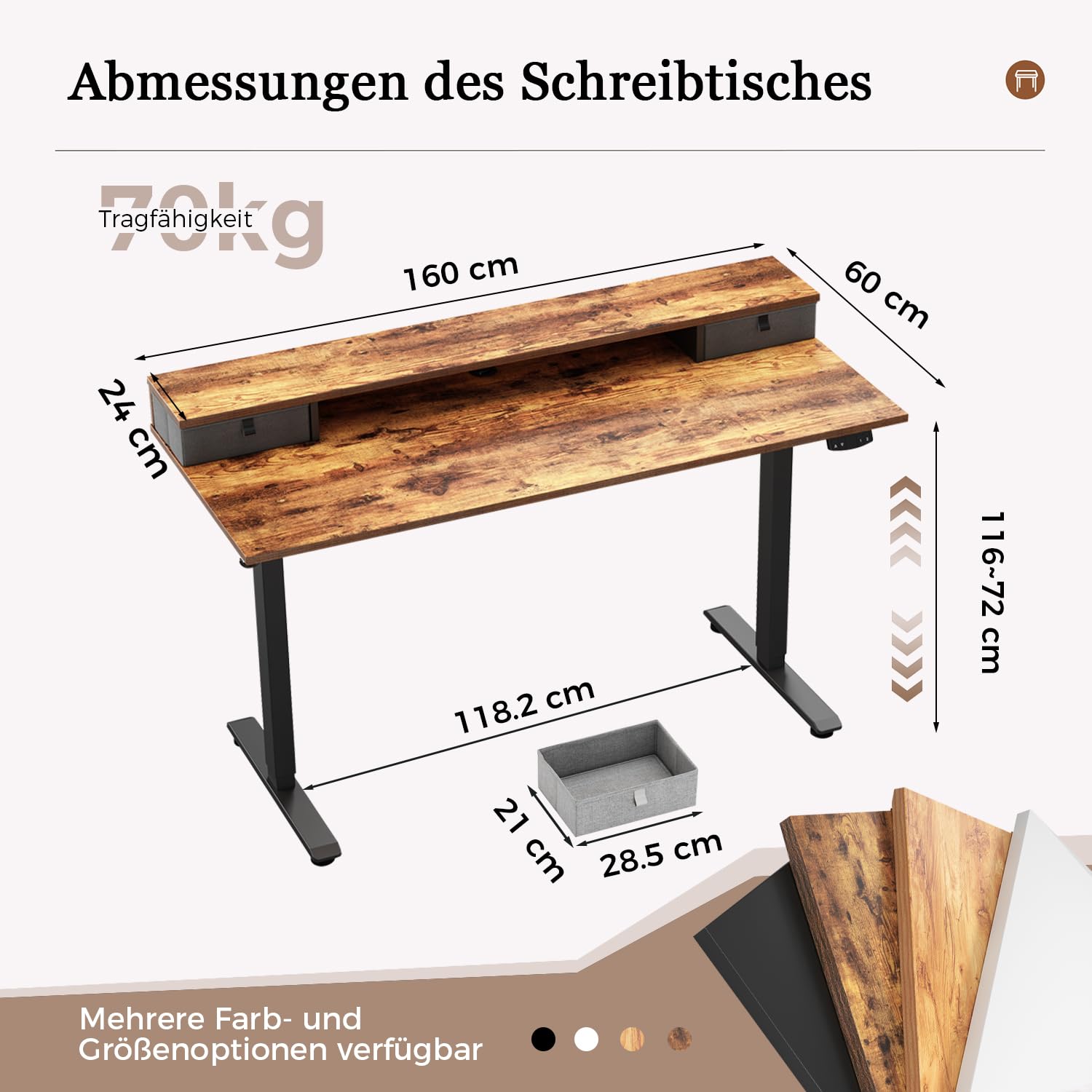 Höhenverstellbarer Schreibtisch mit Doppelschubladen, Elektrisch Höhenverstellbarer Schreibtisch, Sitz-Steh-Computertisch, Ergonomischer Stehschreibtisch