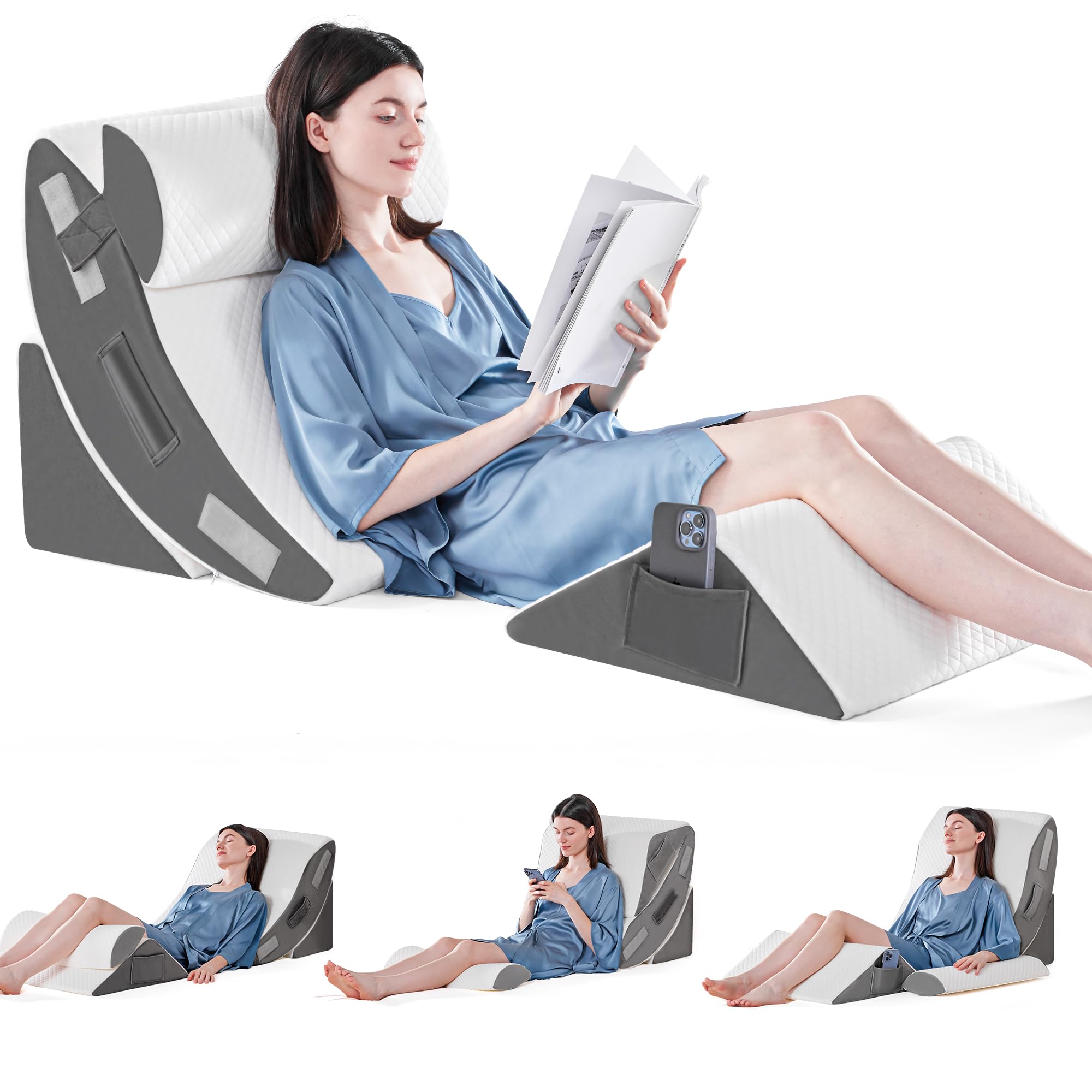 Orthopädische Bett Keil Kissen Set für das Schlafen, Post Chirurgie Schaum Kissen für Körper, Rücken und Beine Schmerzlinderung, Dreieck justierbare Stützkissen mit Säure Reflux Schlafkissen Weiß