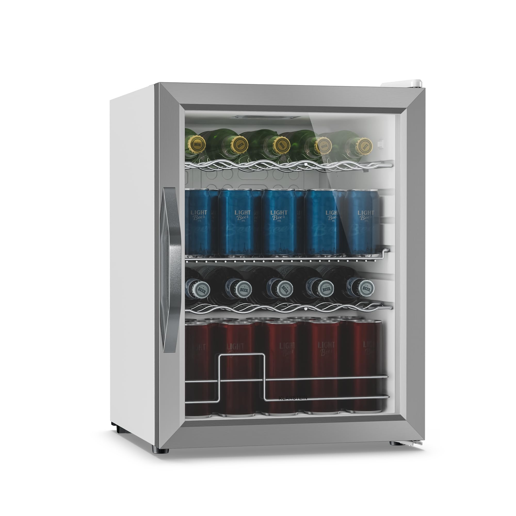 Beersafe Getränkekühlschrank 60 L – Mini Kühlschrank mit Glastür, Kupfer | LED-Beleuchtung, herausnehmbare Metallablagen, leise, Flaschenkühlschrank für Getränke & Dosen