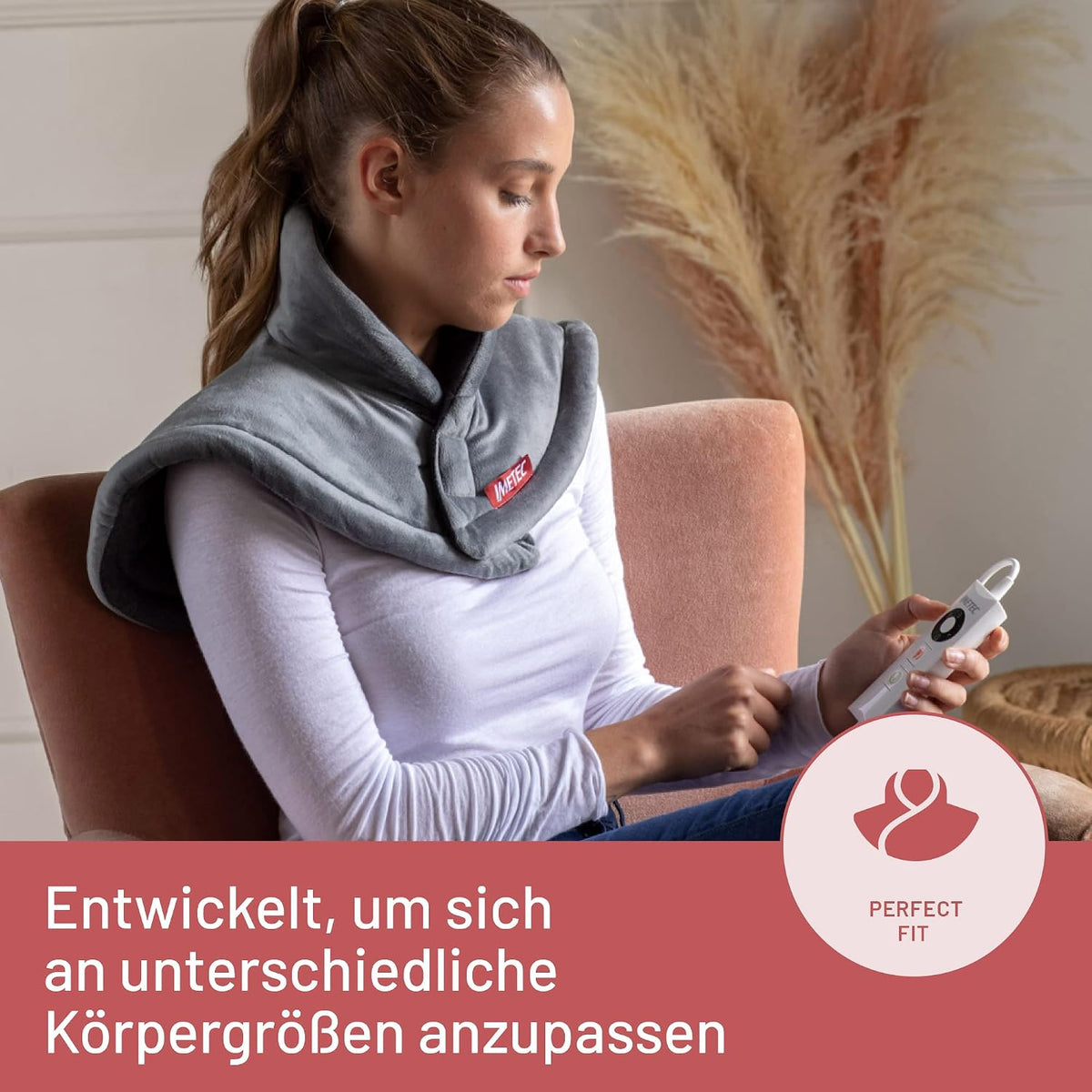 Heizkissen für Hals und Schultern, Wärmekissen 47 x 52 cm, antiallergischer Stoff, 5 Temperaturen, Electro-Block-Sicherheitssystem, schnelles Erhitzen, maschinenwaschbar