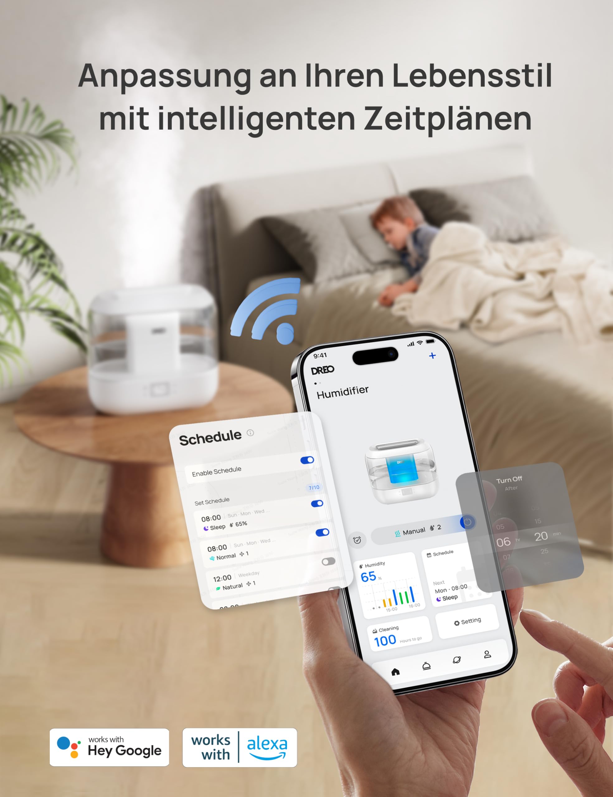Smart Luftbefeuchter für Schlafzimmer, oben befüllbarer 4L Supergroßer Kühler Nebel Humidifier mit Öl Diffusor und Nachtlicht, 36 Stunden Laufzeit, leiser Ultraschall Luftbefeuchter Zuhause