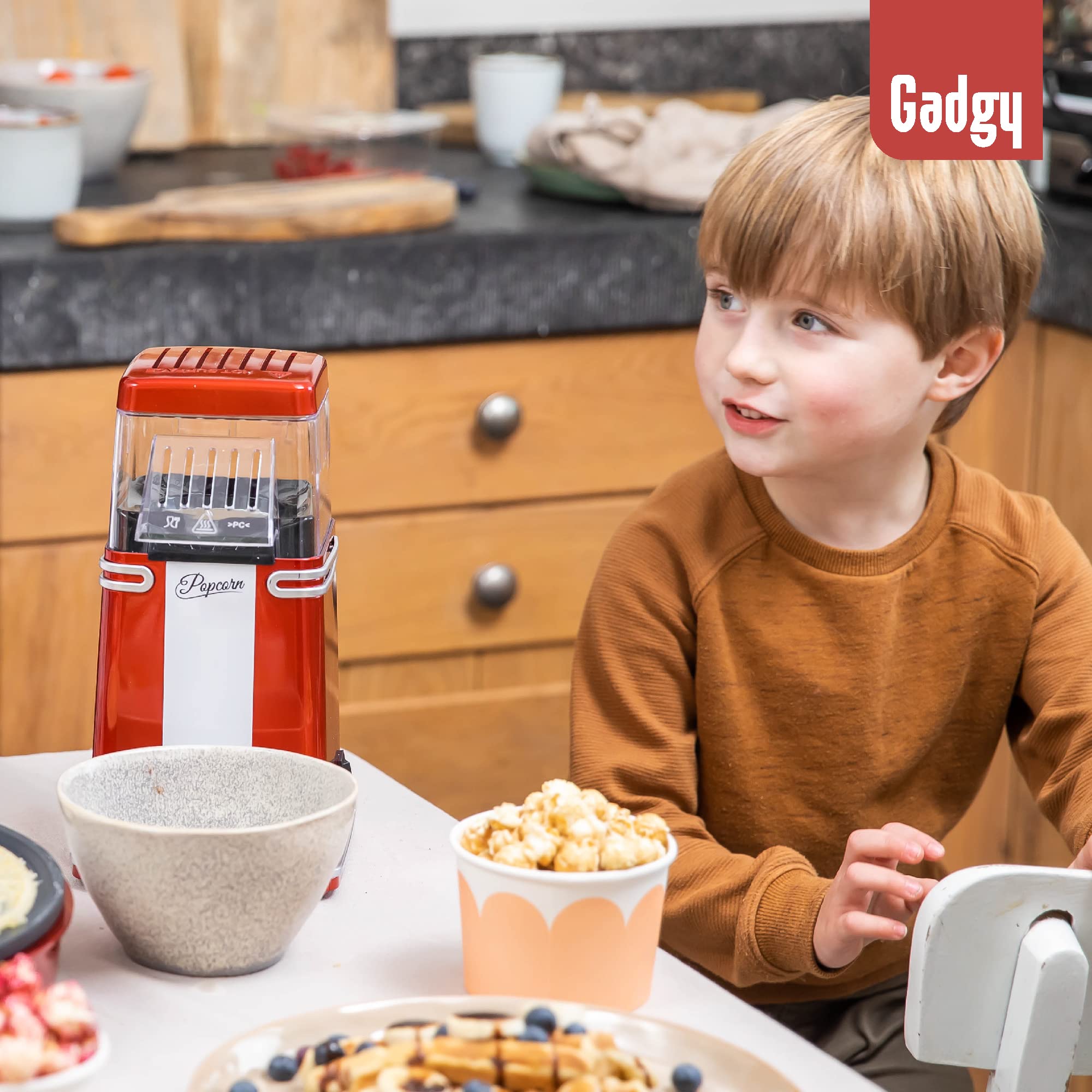 Popcorn Machine Large - Retro Popcorn Maker 5 L - Popcorn Maker with Non-Stick Coating and Removable Heating Surface - Popcorn Machine Red - Popcorn Machine 800 W - Popcorn Machine