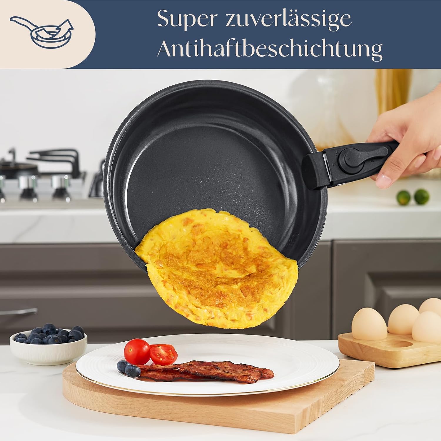 Topfset mit Abnehmbarer Griff, 17-Teilig Topfsets Pfannenset mit Antihaft Beschichtet, Topfset Induktion Kochtopf Set mit Deckel, für Alle Herdarten, Backofenfest, Ofenfest (grau)