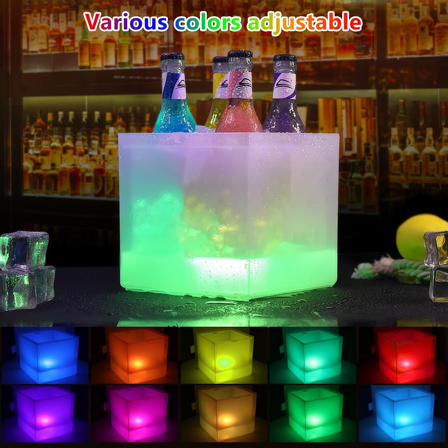 3,5 L LED Eiskübel, RGB Farbwechsel Champagnerkühler, Getränkekühler zum Kühlen von Champagner, Wein, Getränke, Bier, Eiskübel für Restaurant, Pub, Party, Bar - 1 Stück