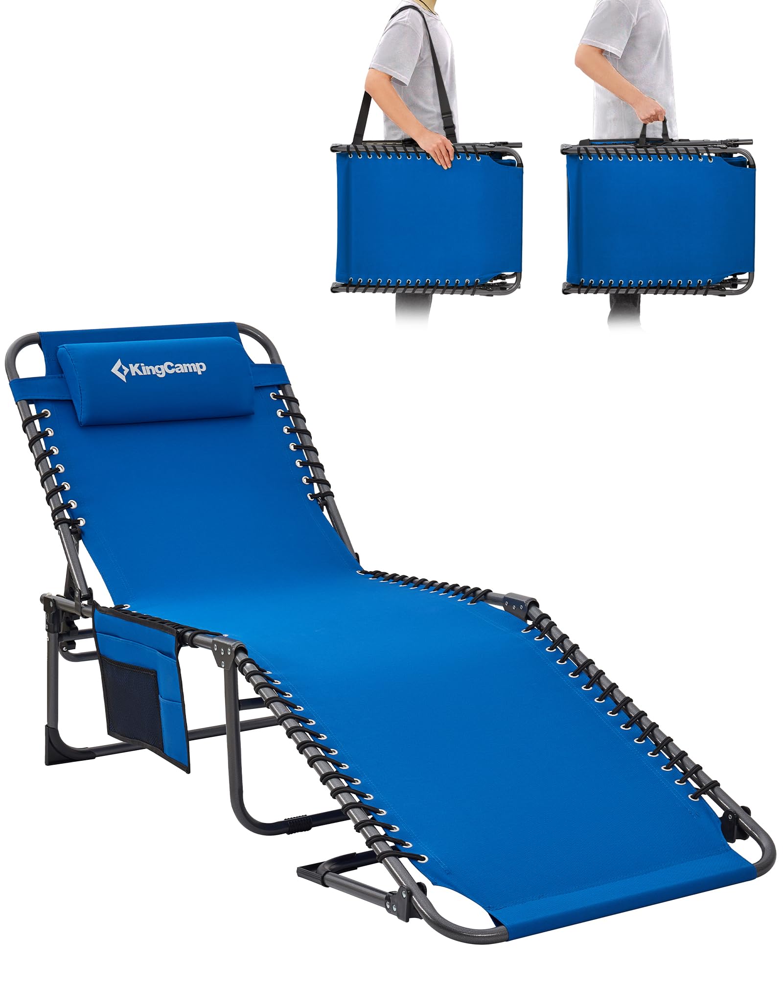 Sonnenliege Klappbar 5-Verstellbare, bis 180 kg, 2er Set, Blau | Gartenliege Klappbar, mit Kopfstütze & Seitentasche, Sonnenliege Wetterfest, Strandliege für Garten Terrasse Pool Camping