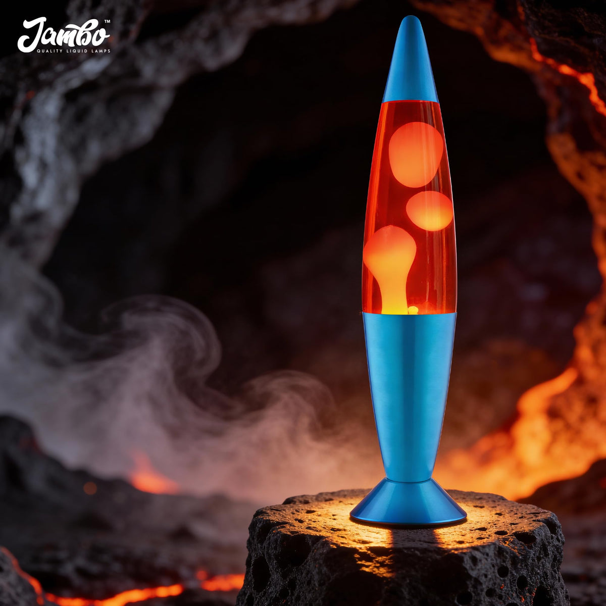 Jambo 40,6 cm schöne flüssige Bewegungslampe mit Wachs, das wie Lava fließt, unterhaltsam für Erwachsene, Jugendliche und Kinder (blaue Basis, blaue Flüssigkeit, gelbes Wachs, 40,6 cm