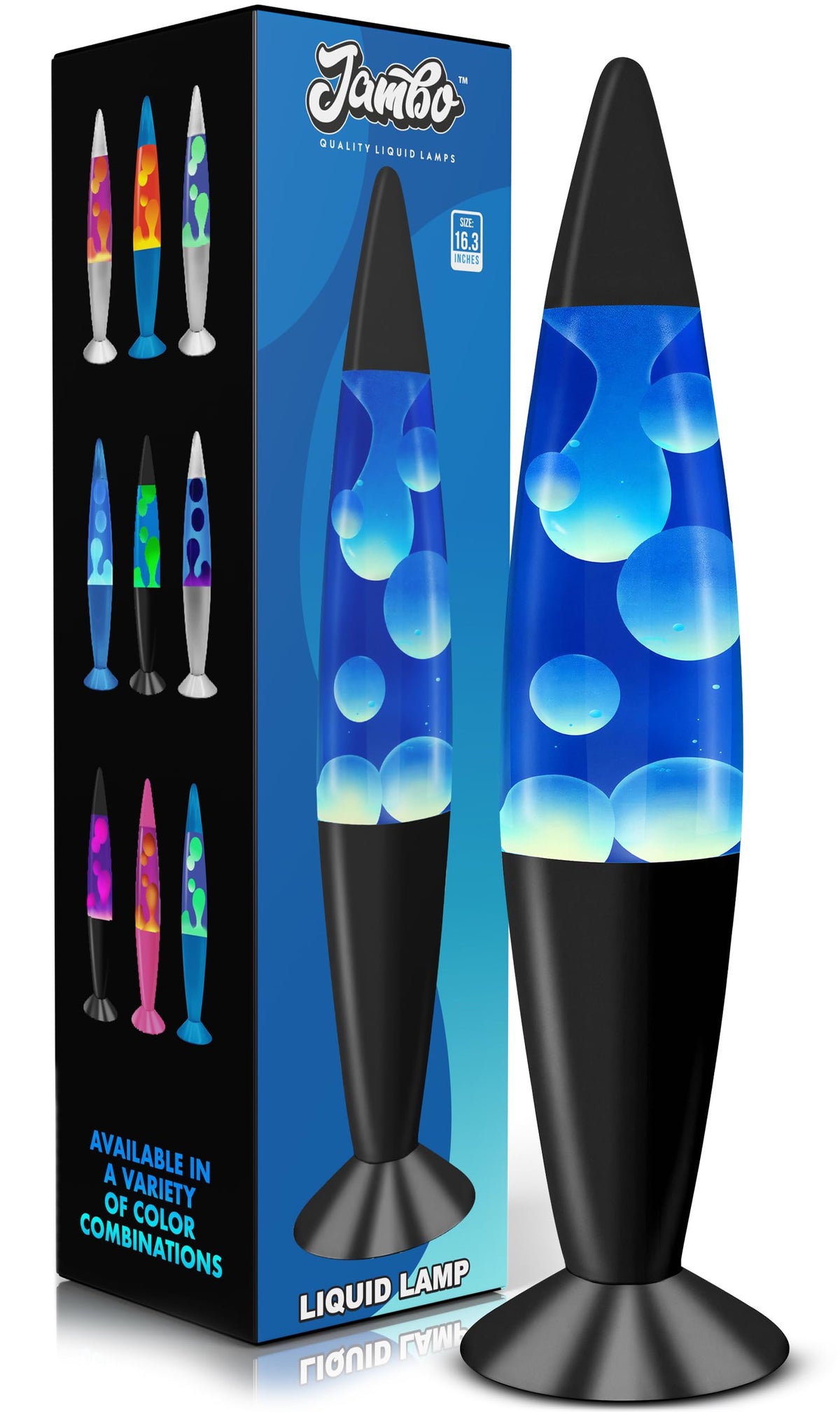 Jambo Liquid-Motion-Lampe mit schwarzem Sockel (Black Base, Purple Liquid, White Wax, 16")