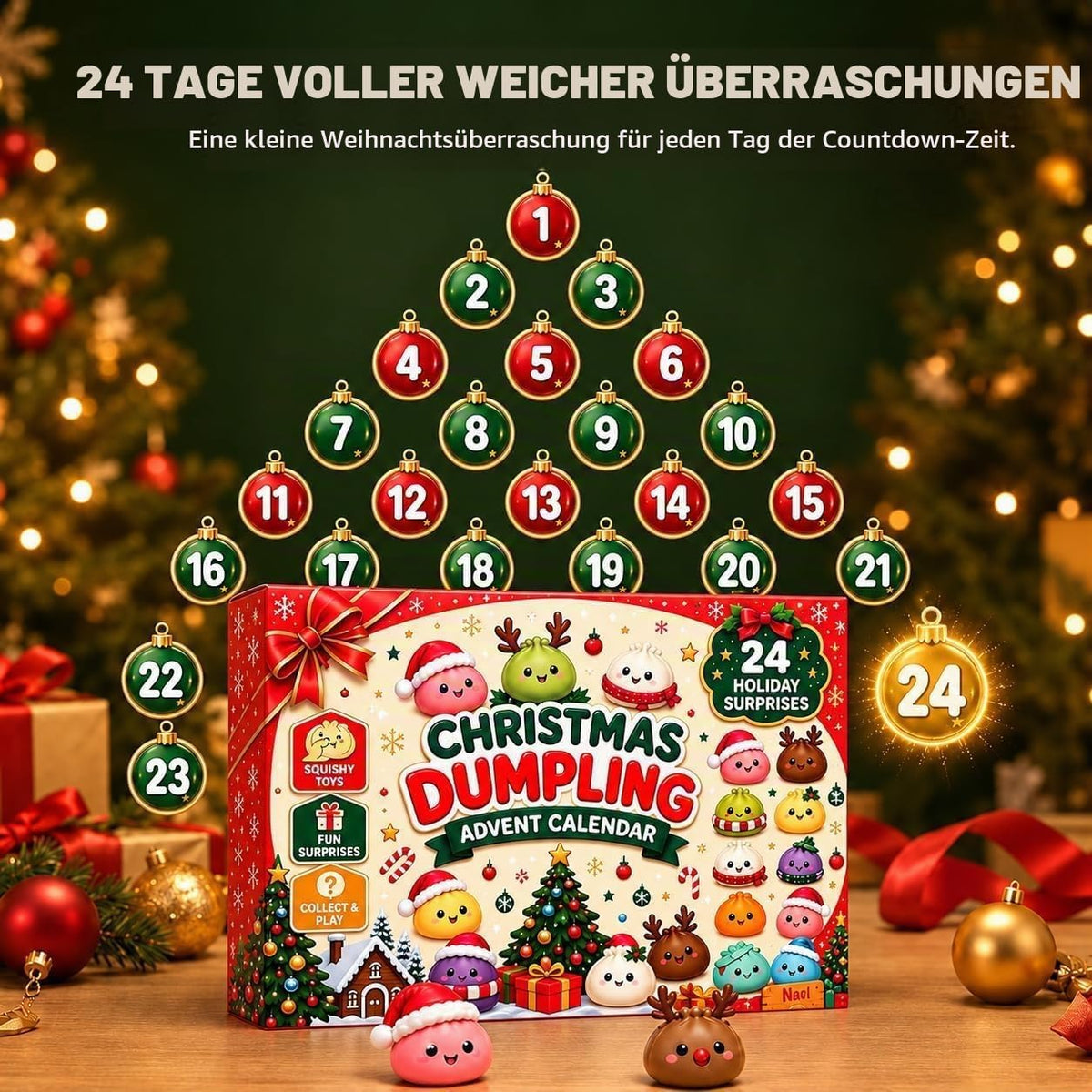 Squishy Adventskalender 2026,Dumpling Squishy 2026 Adventskalender,Weihnachts Countdown Kalender24 Tage,Geschenk für Kinder und Erwachsene