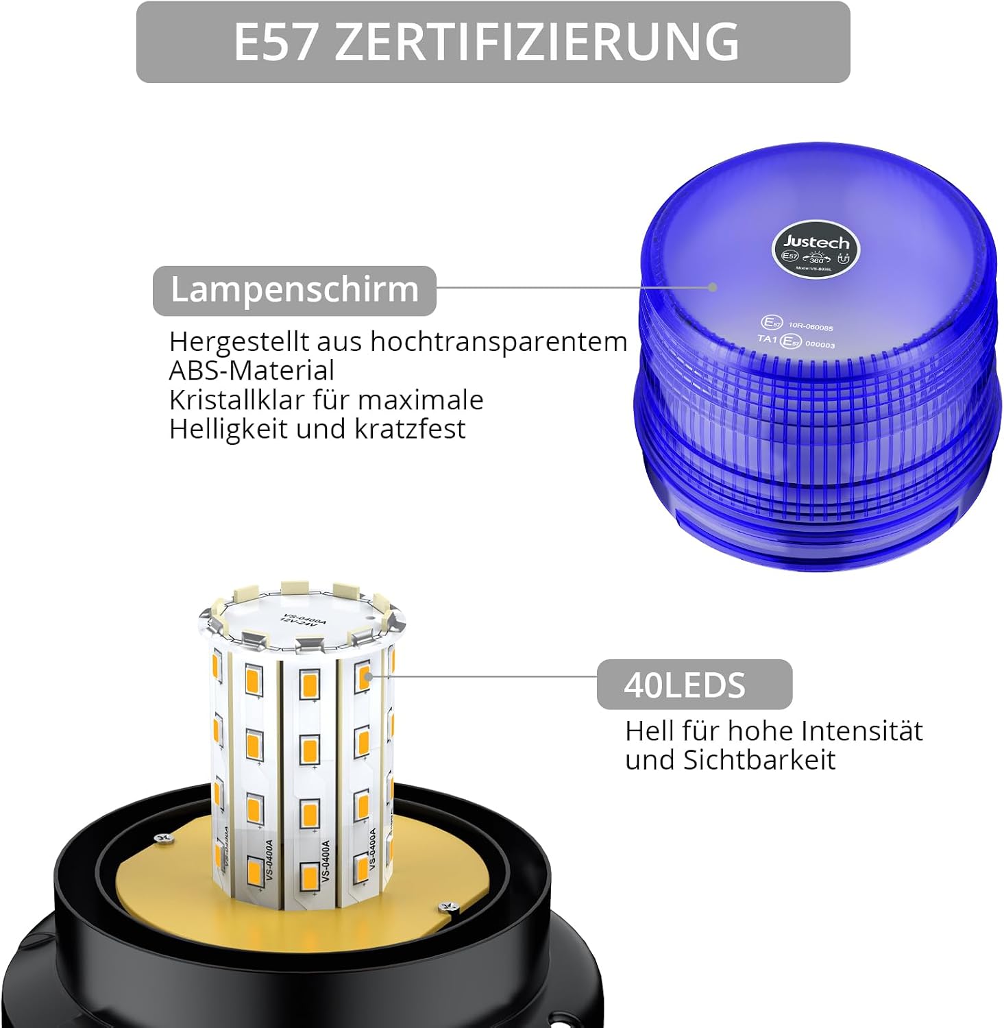 Warnleuchte Rundumleuchte 360° Gelb Blitzleuchte 7 modus mit 5m Netzkabel Doppelter Schraube 12V / 24V Warnlicht mit Magnetfuß Notfallblinklampe Magnet Transparent für Auto LKW usw