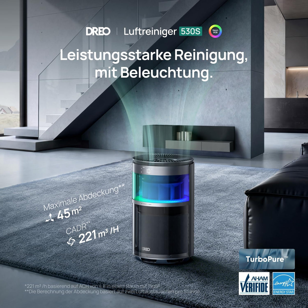 Smart Luftreiniger 530S für Schlafzimmer, CADR 221 m³/h