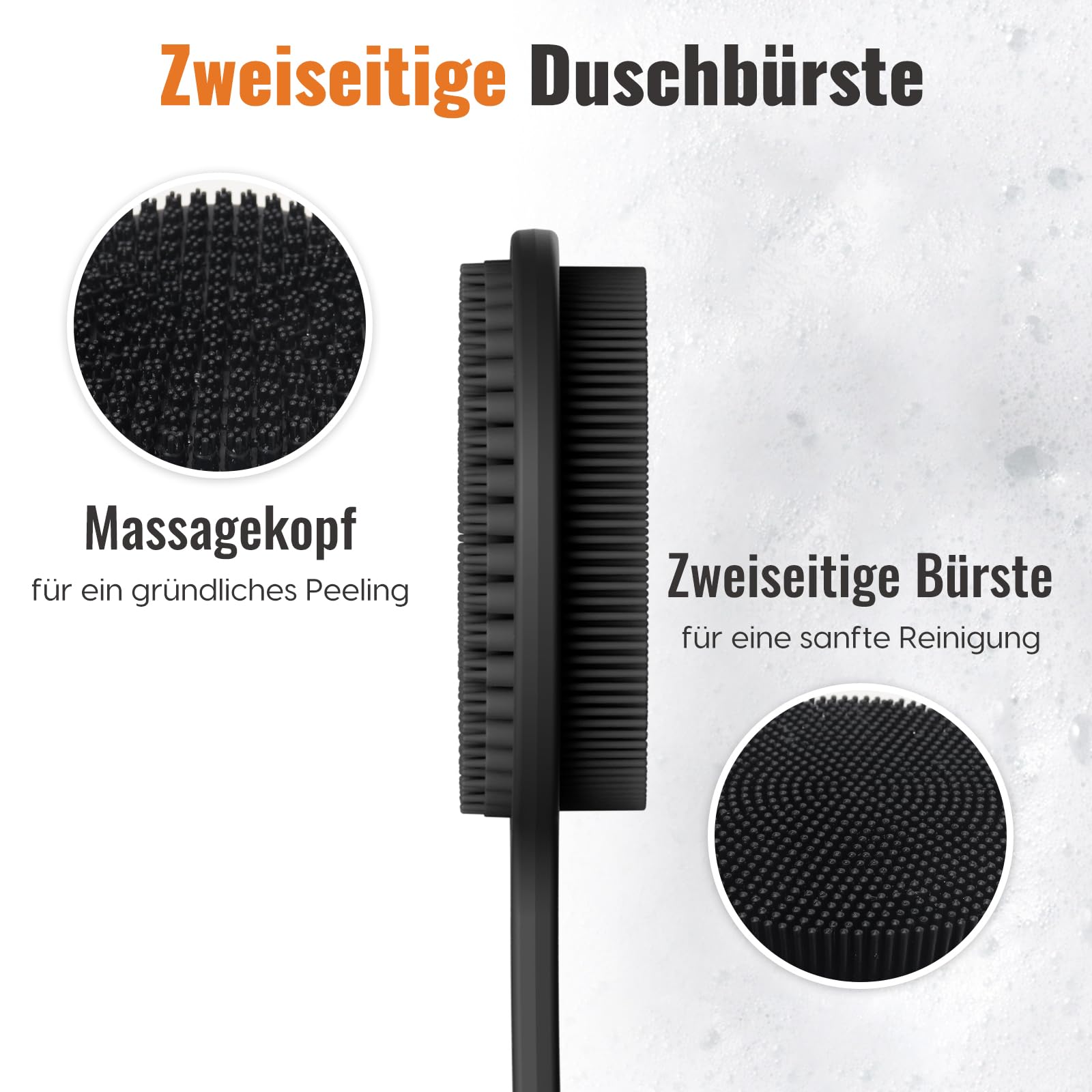 Silikon Rückenschrubber für Die Dusche, Silikon Körperschrubber mit Langem Griff, Rückenschrubber, Abgestorbene Haut entfernen und Massage