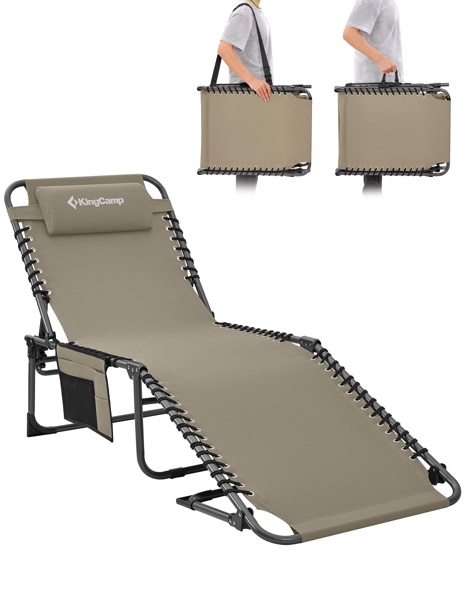 Sonnenliege Klappbar 5-Verstellbare, bis 180 kg, 2er Set, Blau | Gartenliege Klappbar, mit Kopfstütze & Seitentasche, Sonnenliege Wetterfest, Strandliege für Garten Terrasse Pool Camping