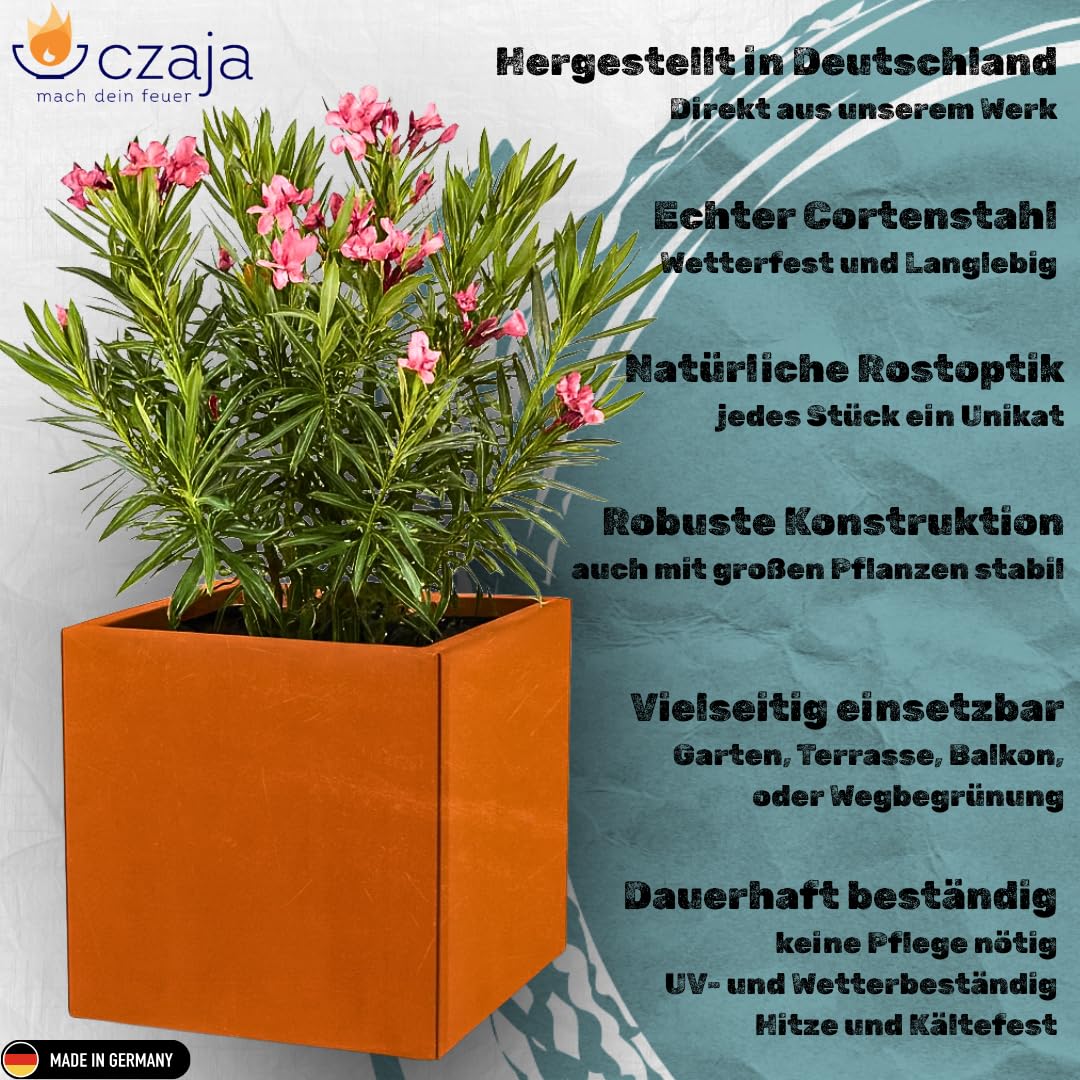 Cortenstahl Pflanzkübel - Blumenkübel quadratisch – wetterfest & langlebig – Garten Terrasse Balkon – Edelrost Pflanzgefäss