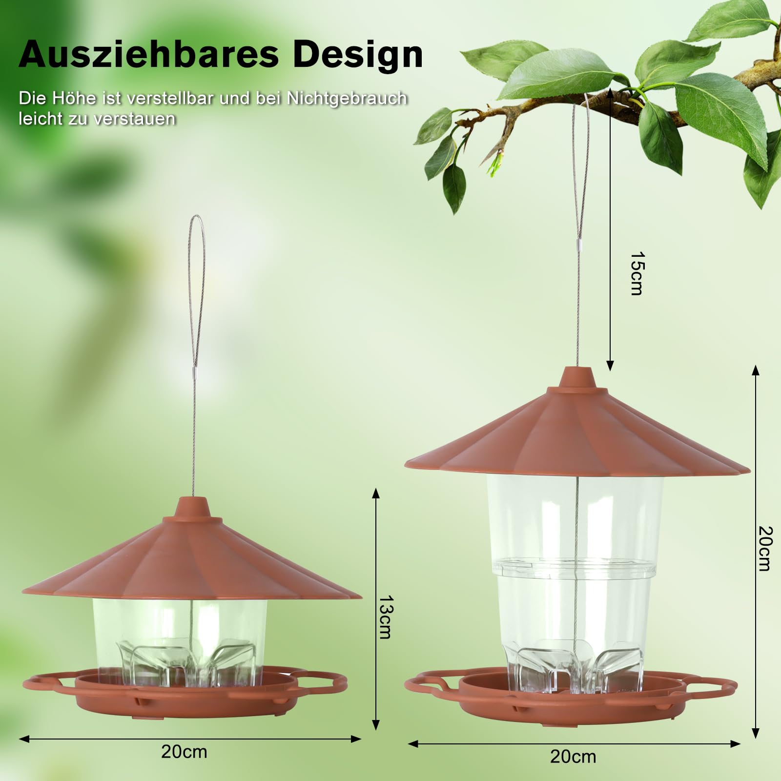 Hängendes Vogelhäuschen, 820 ml Faltbarer Hängevogelhäuschen, Vogelhäuschen zum aufhängen, Wetterfest, Plastikfütterungshaus für Vögel, Geeignet für Balkon, Garten