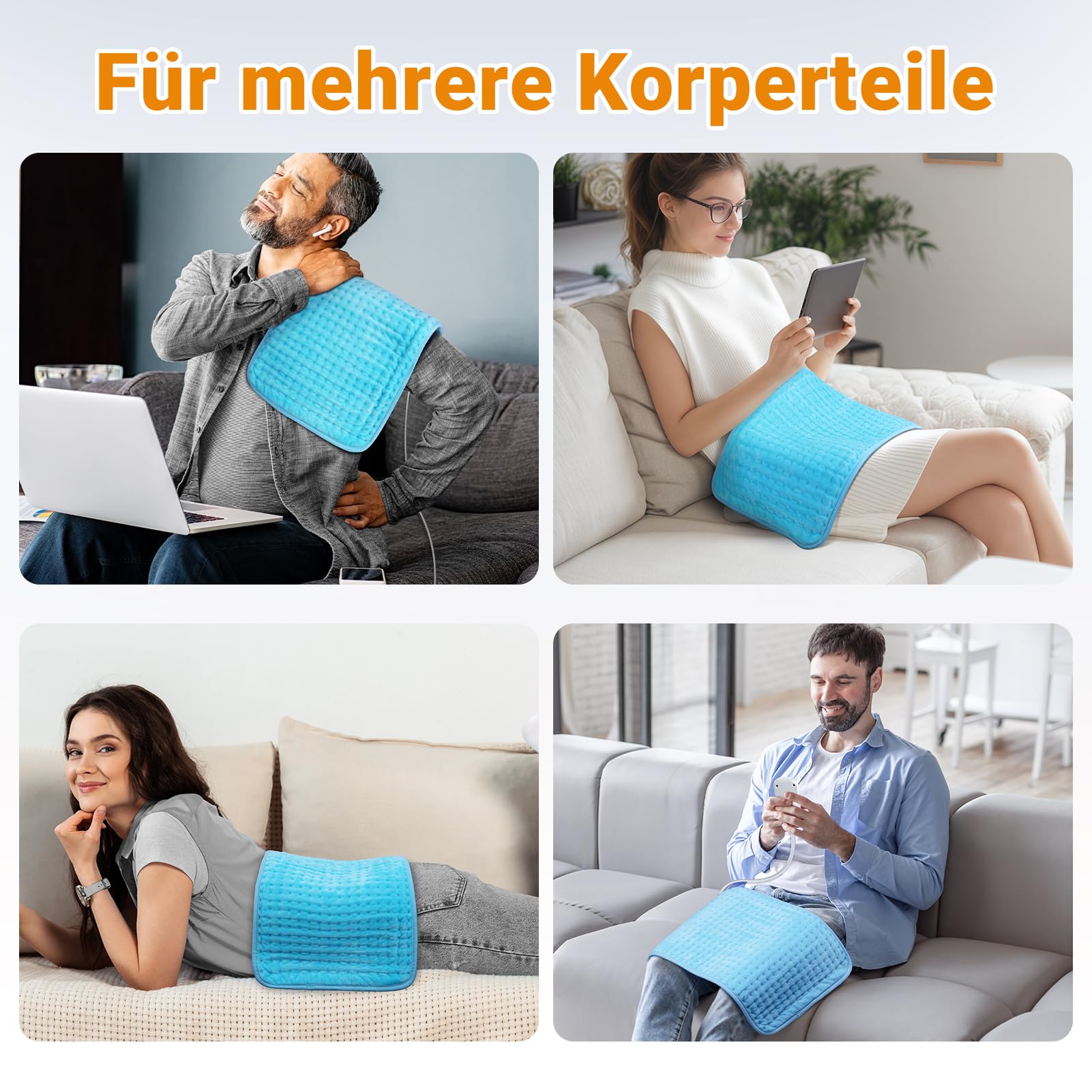 Ultraweiches Heizkissen mit automatischem Ausschalten, elektrisches Heizkissen mit Sicherheitssystem für Rücken, Hals, Schultern, Bauch, maschinenwaschbare Heizdecke (30 x 60 cm)