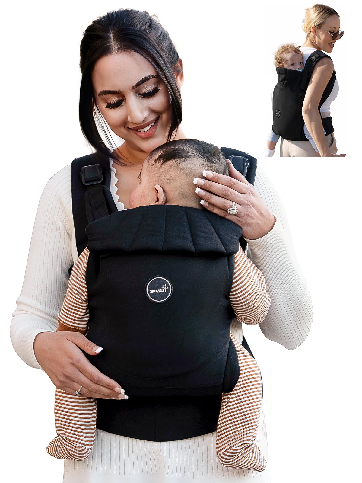 Babytrage, Ein-Klick-Schnalle für Einfaches Anlegen, Bequemer Träger von Neugeborenem bis Kleinkind mit Kopfstütze (3-20kg, 3-24Monate), Ergonomisch & Leicht