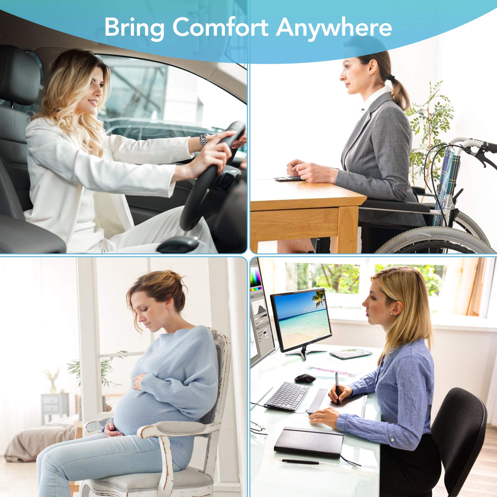Sitzkissen, Orthopädisches Sitzkissen aus Memory Foam, Ergonomisches Sitzkissen für Bürostuhl /Autositz / Steissbeinkissen Stuhlkissen Sitzkissen Outdoor Zuhause, Schwarz