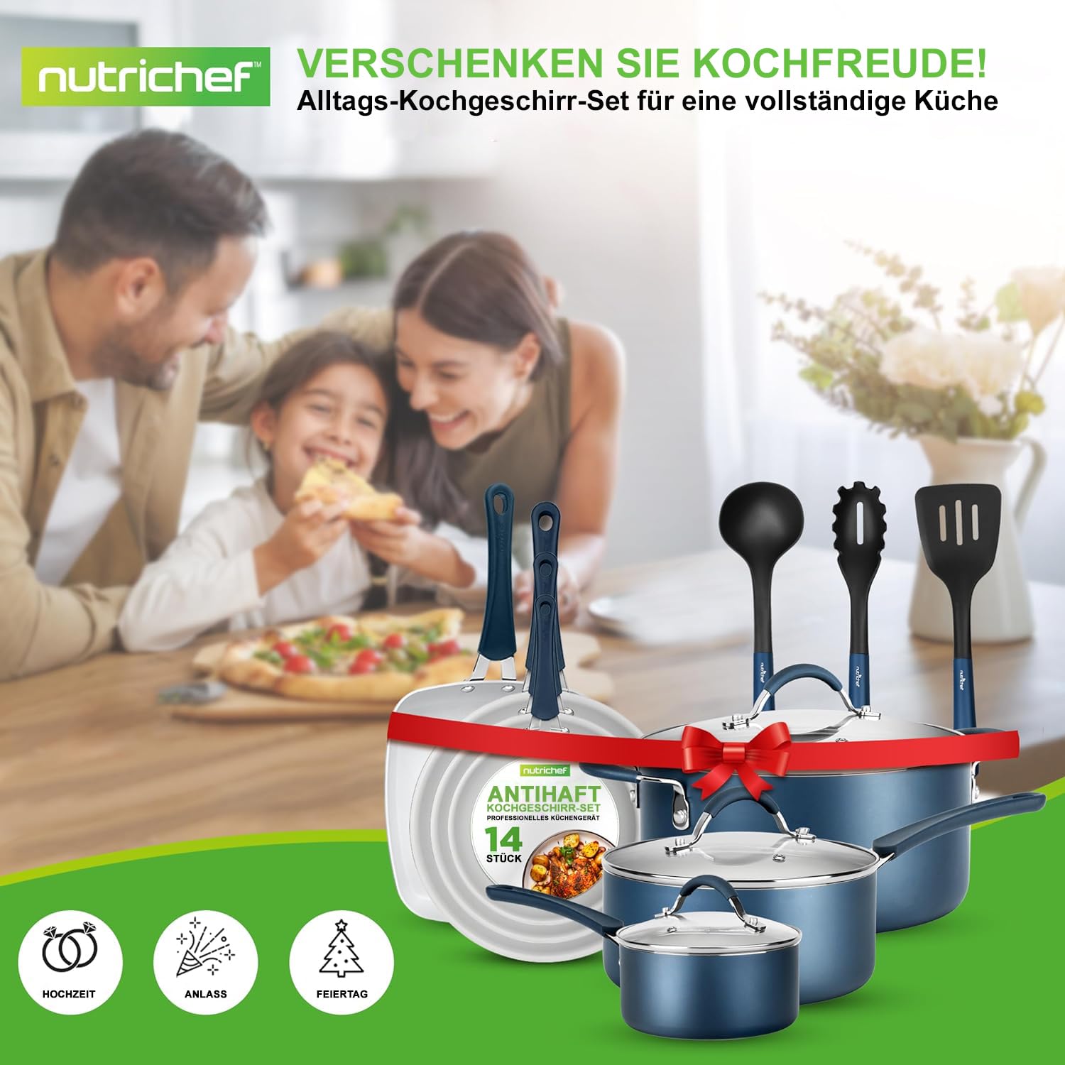 Induktions-Saucepan-Set, 14 Stück, Non-Stick-Beschichtung, Töpfe & Pfannen PFOA/PFOS frei, Kochtopf-Set, Küchenset, Edelstahl, Aluminium - Hochwertiges Kochgeschirr / NEU & OVP!