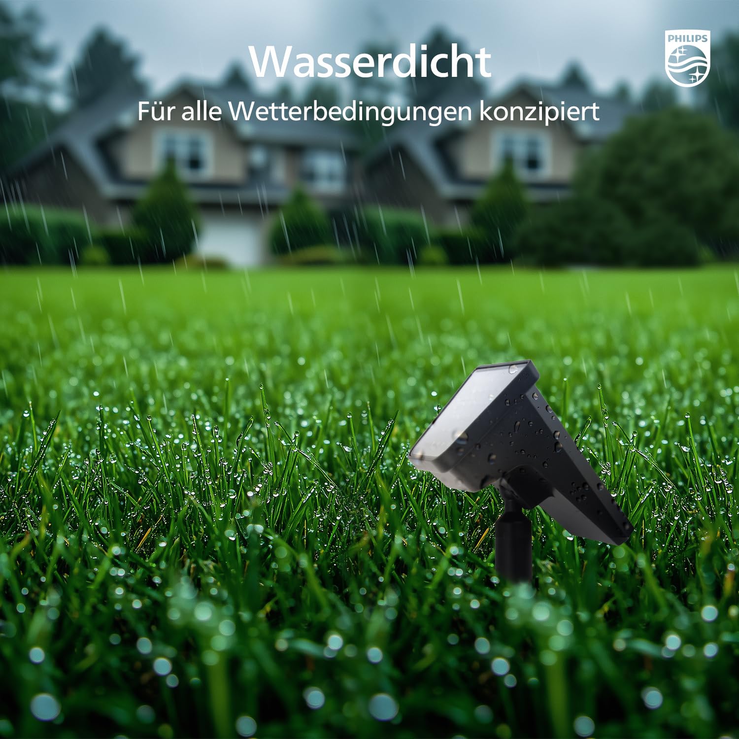 Philips 4 Stück Solarstrahler für Außen Garten, 28 LEDs 7500K Kaltweiß Solarbetriebene Landschaftsbeleuchtung, Wasserdicht Wegeleuchten, Dusk to Dawn – Für Garten, Hof, Rasen, Gehweg