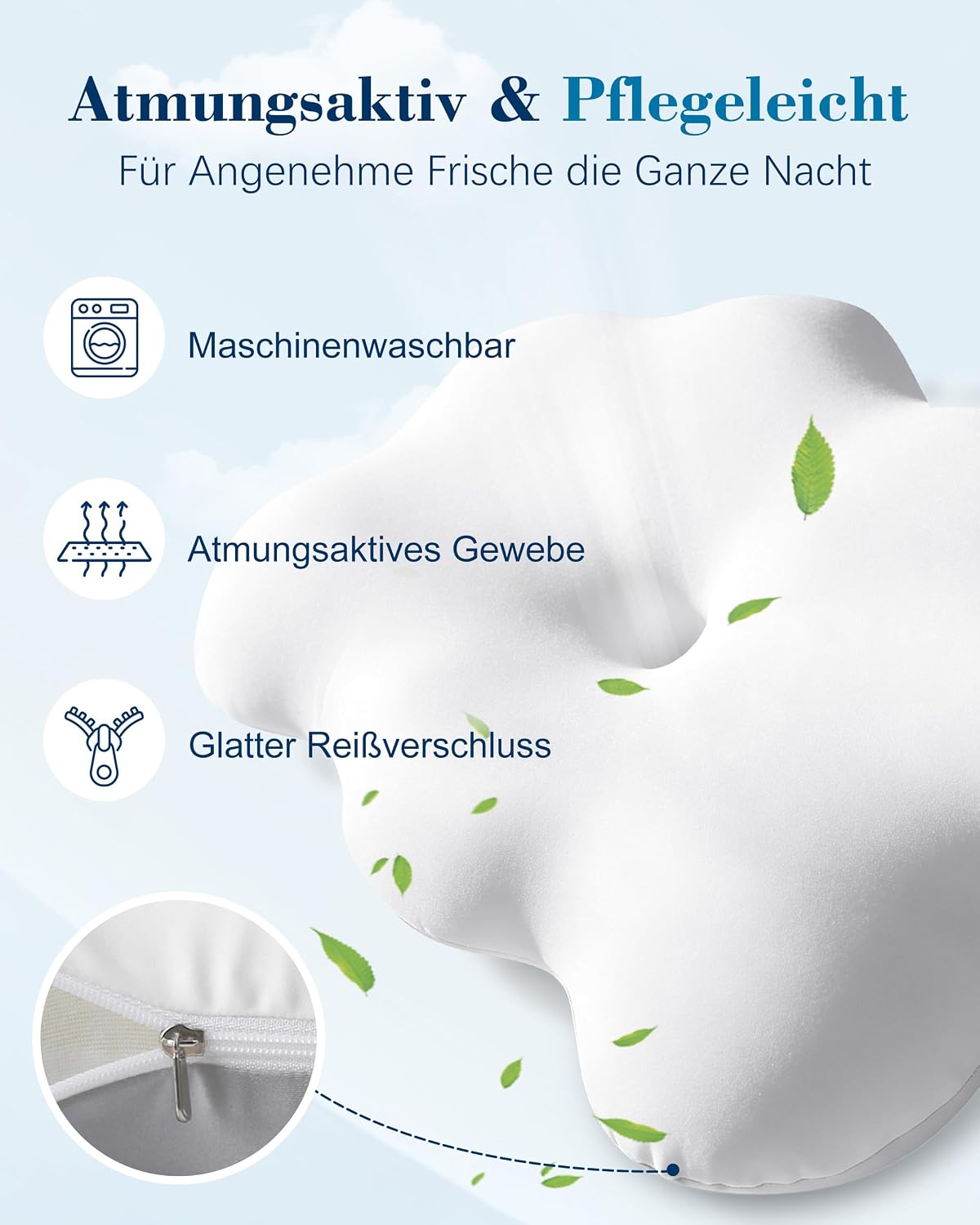 Nackenkissen Wolkenkissen Memory Foam für Alle Schläfer, Weiß+Grau