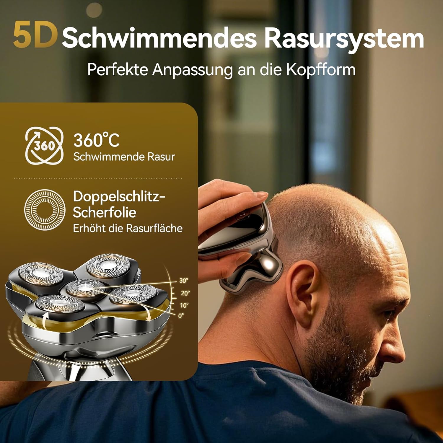 Glatzen Rasierer Herren, Kensen 5 In 1 Kopfrasierer Wasserdicht Head Shaver Men Magnetische Rasierer Glatze Herren Wiederaufladbar Glazenrasierer Typ-C Nass- Und Trocken