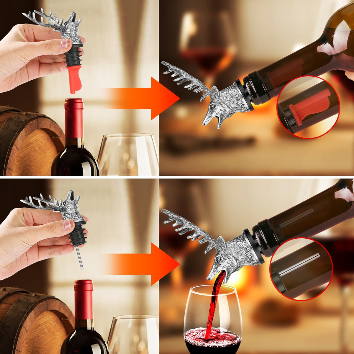 Hirschkopf 2-in-1 Weinflaschenausgießer und Stopper mit Geschenkbox Männer Frauen Jagdgeschenke für Jäger Likörflasche Ausgießer Alkohol Spirituosen Hirsch Wein Geschenke Saver