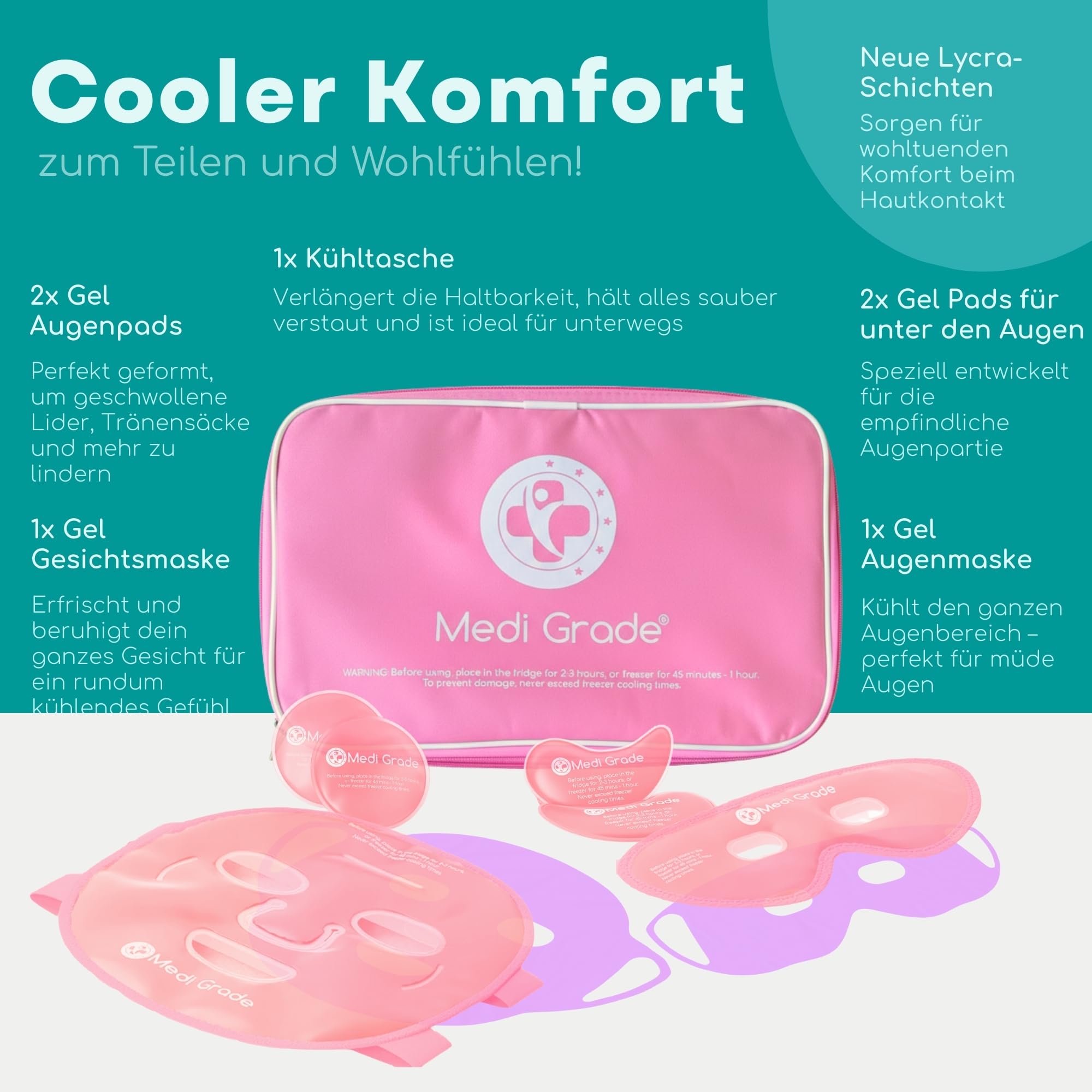 Kühlmaske für Gesicht Augen im Set, Erfrischende Gel Eismaske | Gesichtskühlmaske Augen Kühlmaske gegen geschwollene Augen, zum Augenringe Entfernen, bei Migräne, mit praktischer Kühltasche