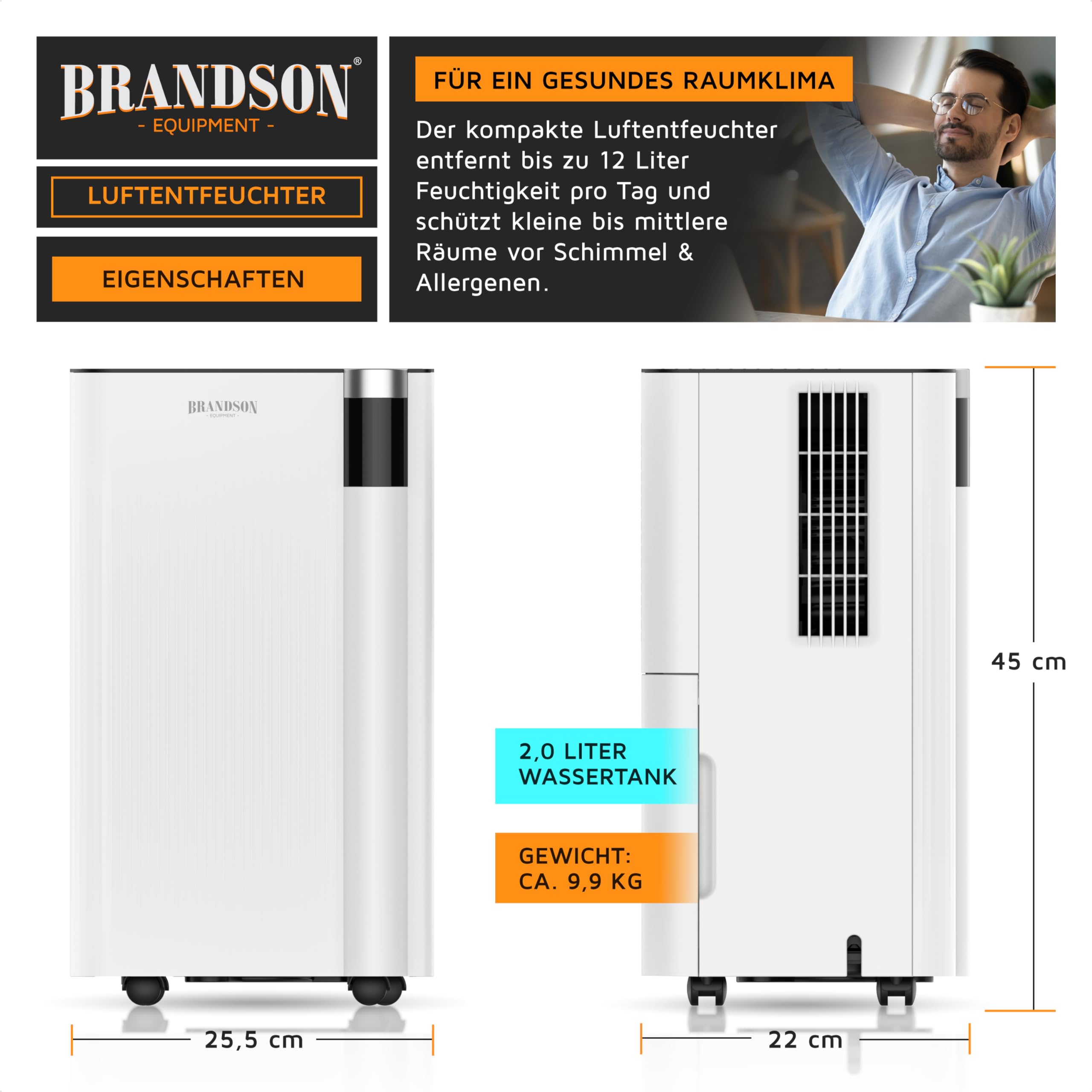 WLAN Luftentfeuchter mit Kompressor elektrisch - 10 Liter - WiFi Dehumidifier Raumentfeuchter – mit App - Schlauch-Entwässerung