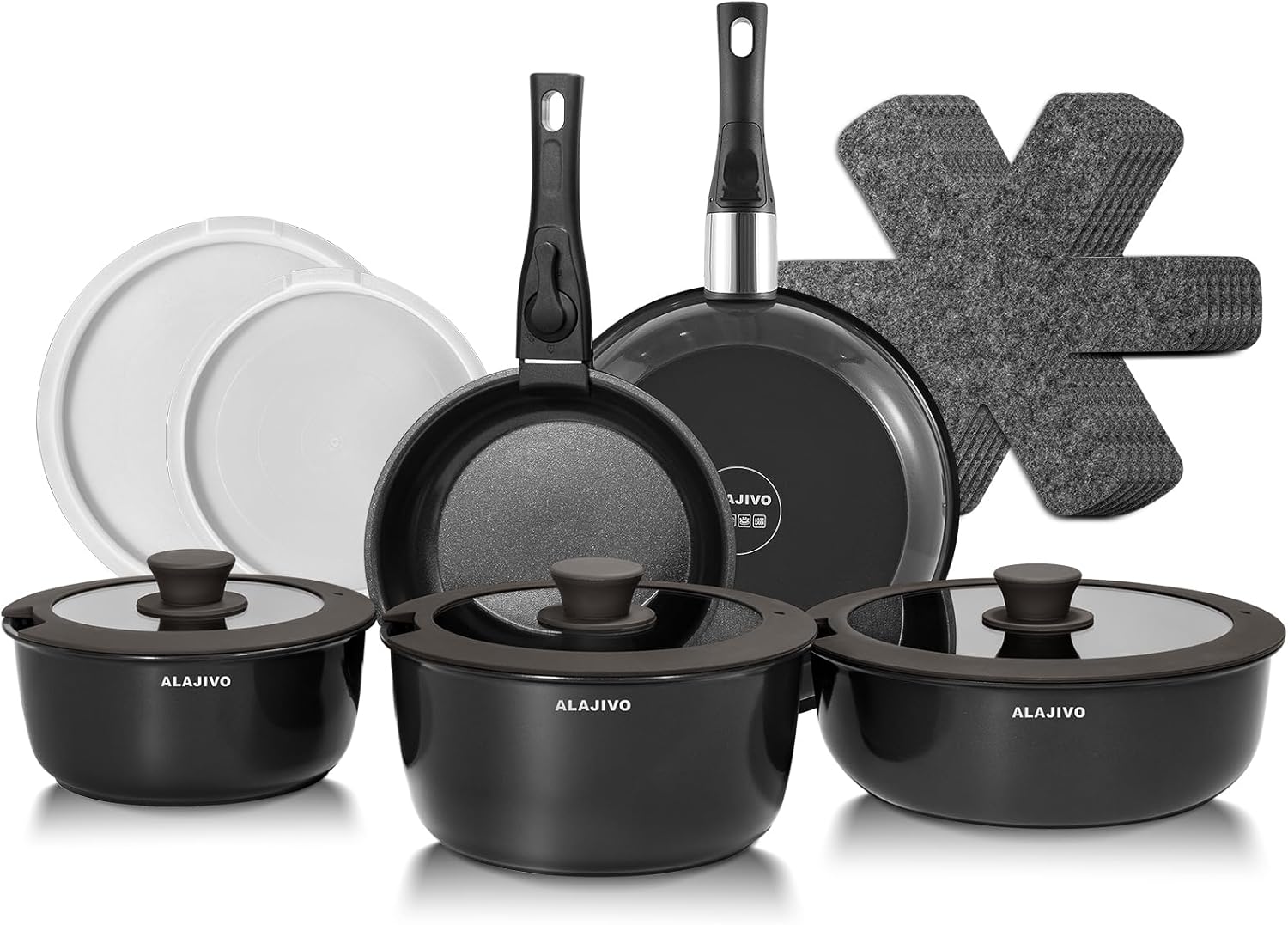 Topfset mit Abnehmbarer Griff, 17-Teilig Topfsets Pfannenset mit Antihaft Beschichtet, Topfset Induktion Kochtopf Set mit Deckel, für Alle Herdarten, Backofenfest, Ofenfest (grau)