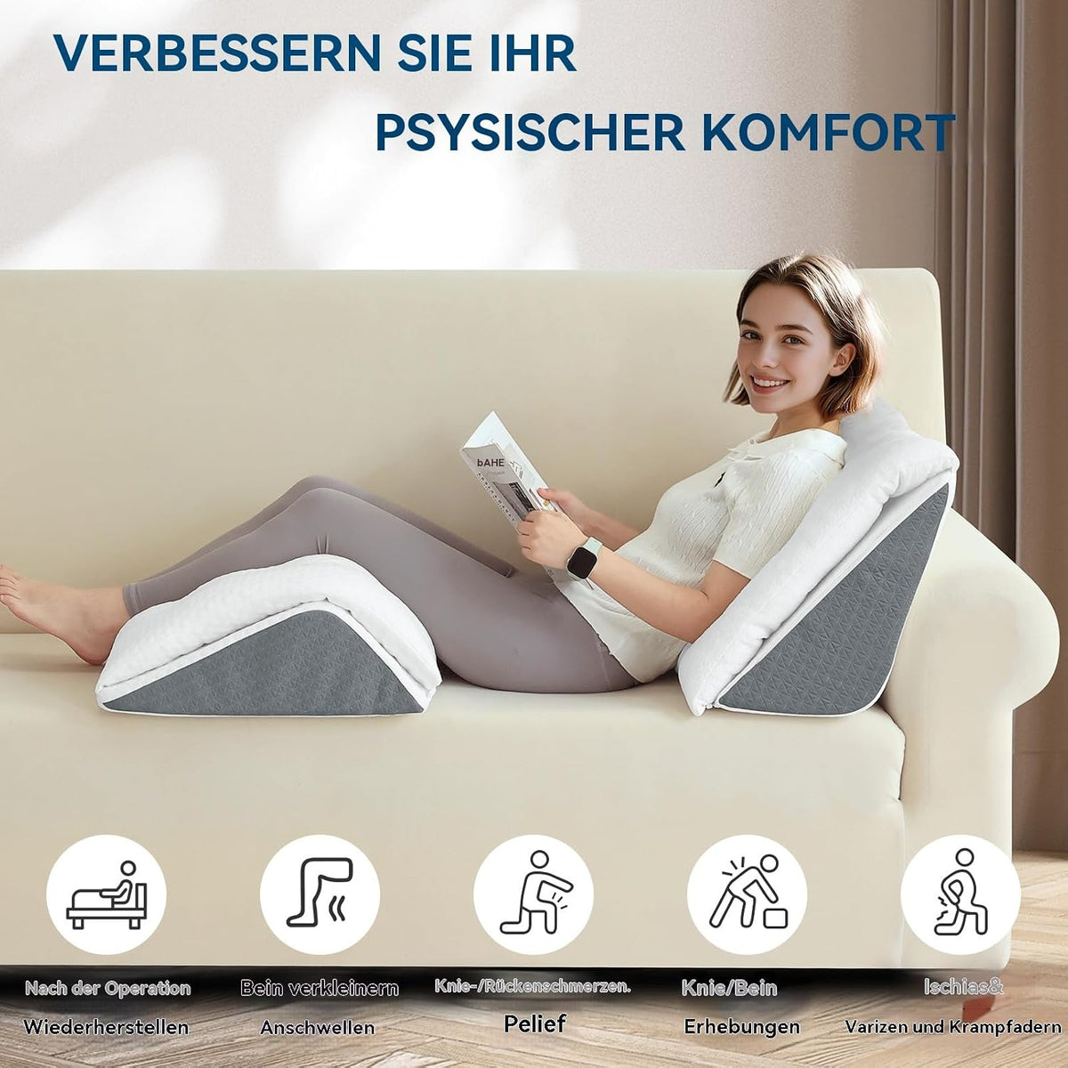 Memory Schaum Venenkissen, Umwandelbares Kniekissen zum Rückenschlafen, Dual-Layer Design Beinkissen für Beine nach der Operation, Kniestütze, Beinerhöhung