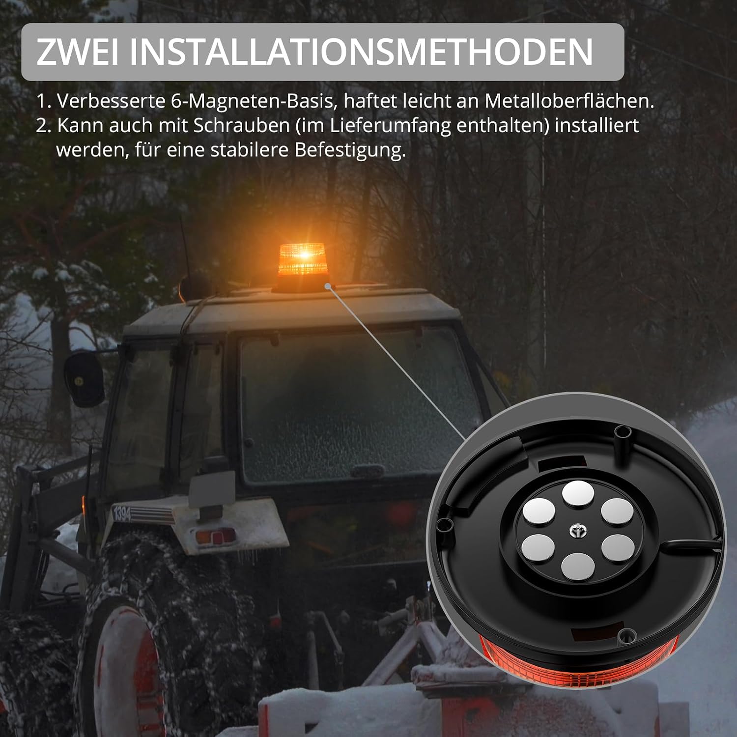 Warnleuchte Rundumleuchte 360° Gelb Blitzleuchte 7 modus mit 5m Netzkabel Doppelter Schraube 12V / 24V Warnlicht mit Magnetfuß Notfallblinklampe Magnet Transparent für Auto LKW usw