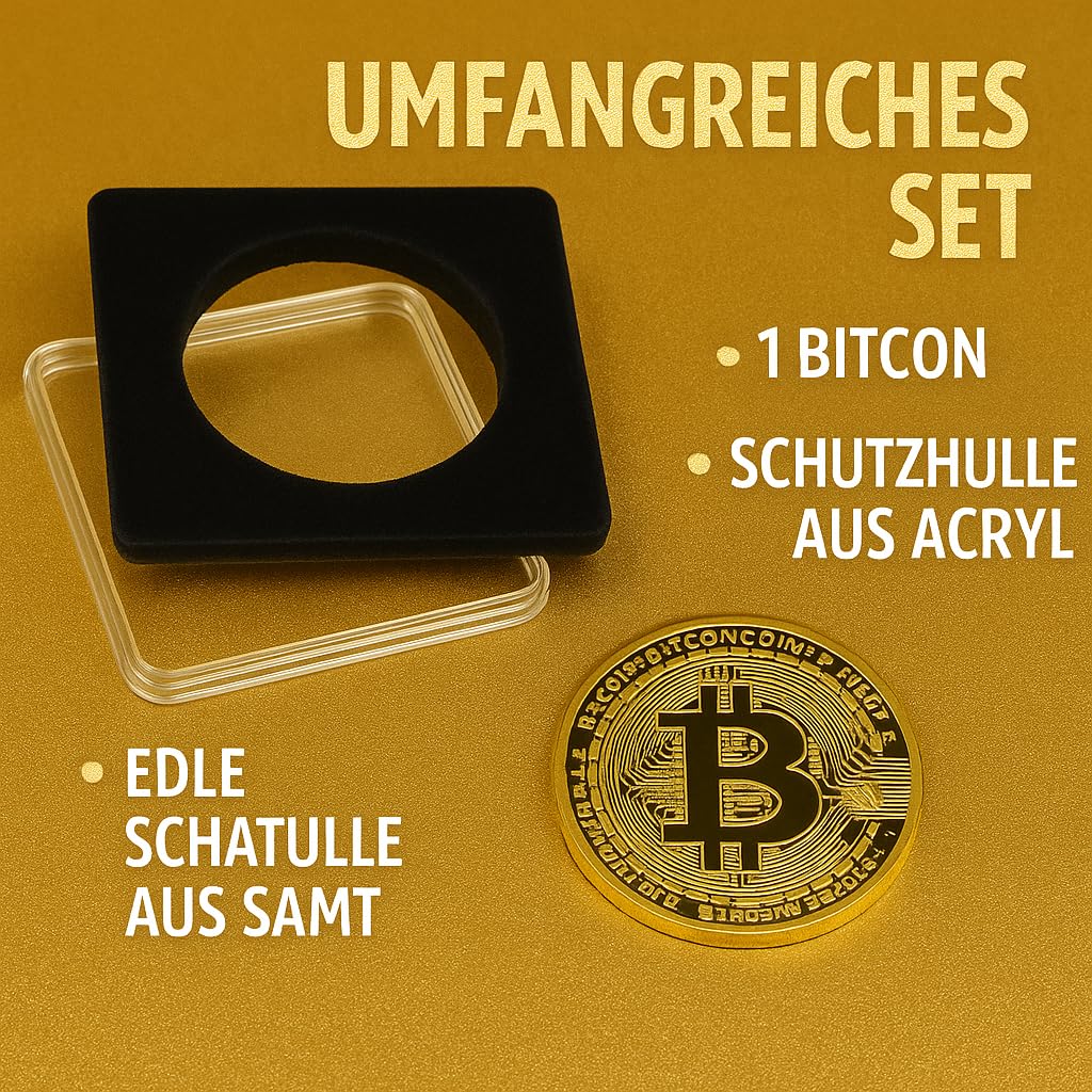 Crypto Bitcoin Coin / 24 Karat Gold / Inklusive elegantes Plexiglas-Münzgehäuse