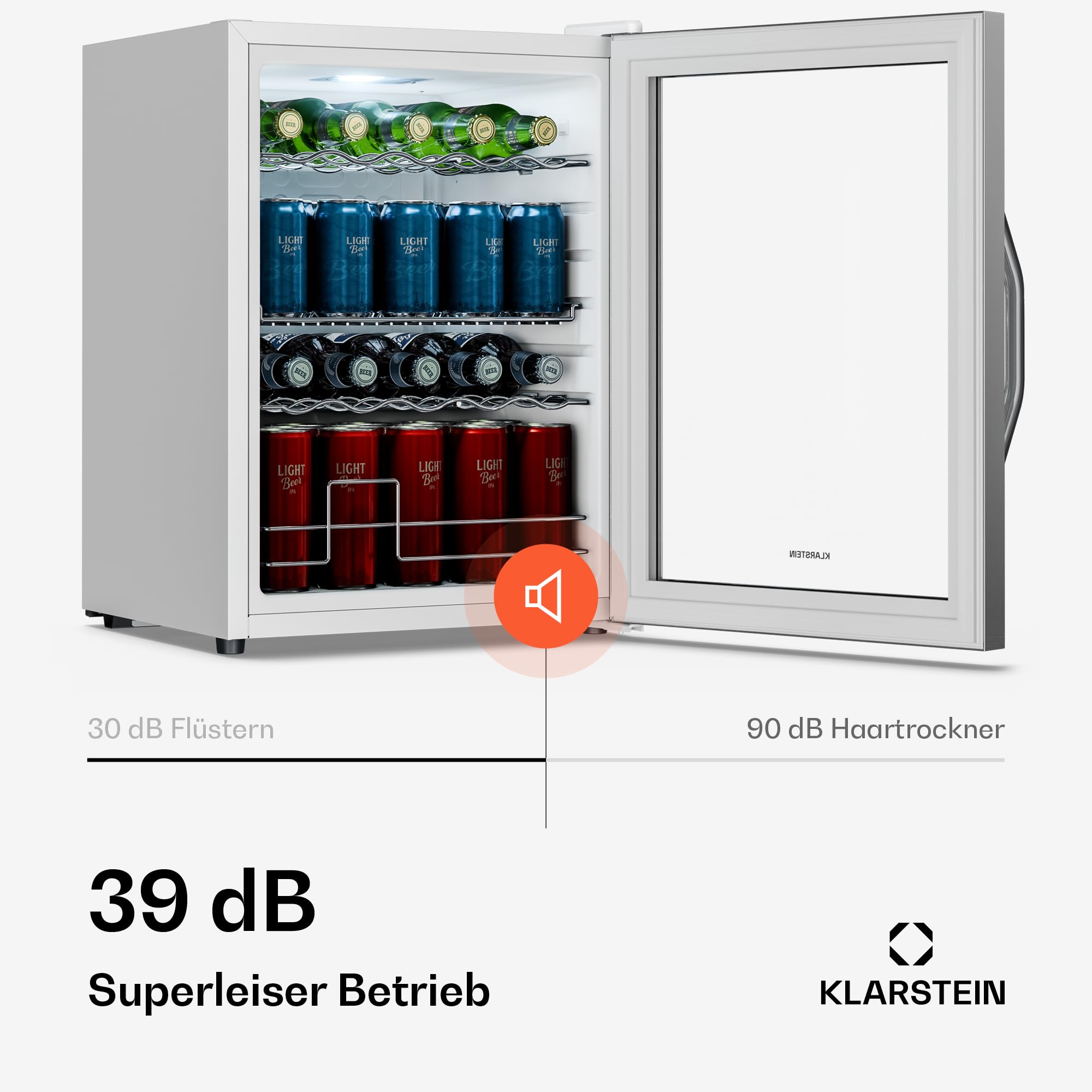 Beersafe Getränkekühlschrank 60 L – Mini Kühlschrank mit Glastür, Kupfer | LED-Beleuchtung, herausnehmbare Metallablagen, leise, Flaschenkühlschrank für Getränke & Dosen