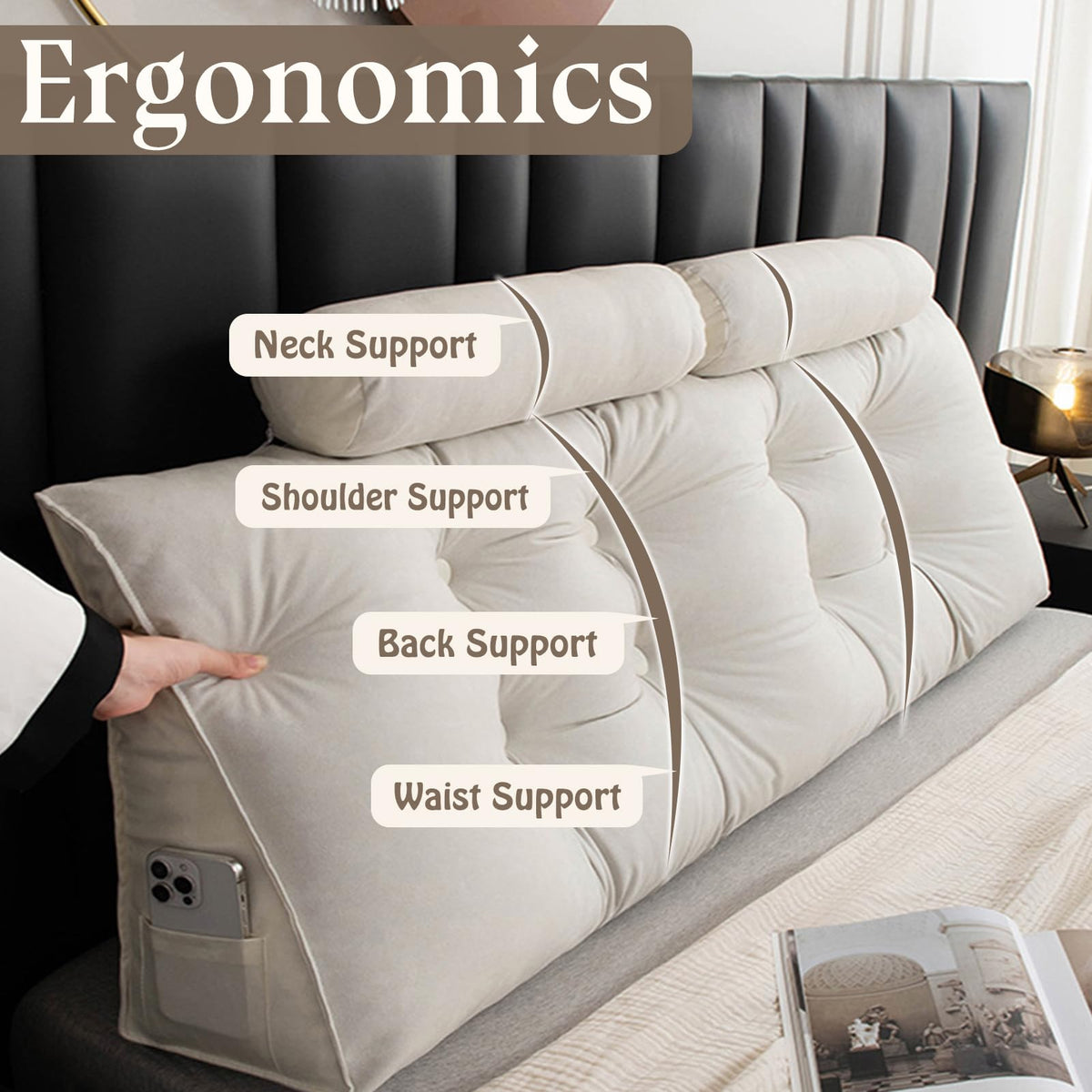 Rückenstützkissen mit Nackenkissen für Bett Bequemes Lendenkissen