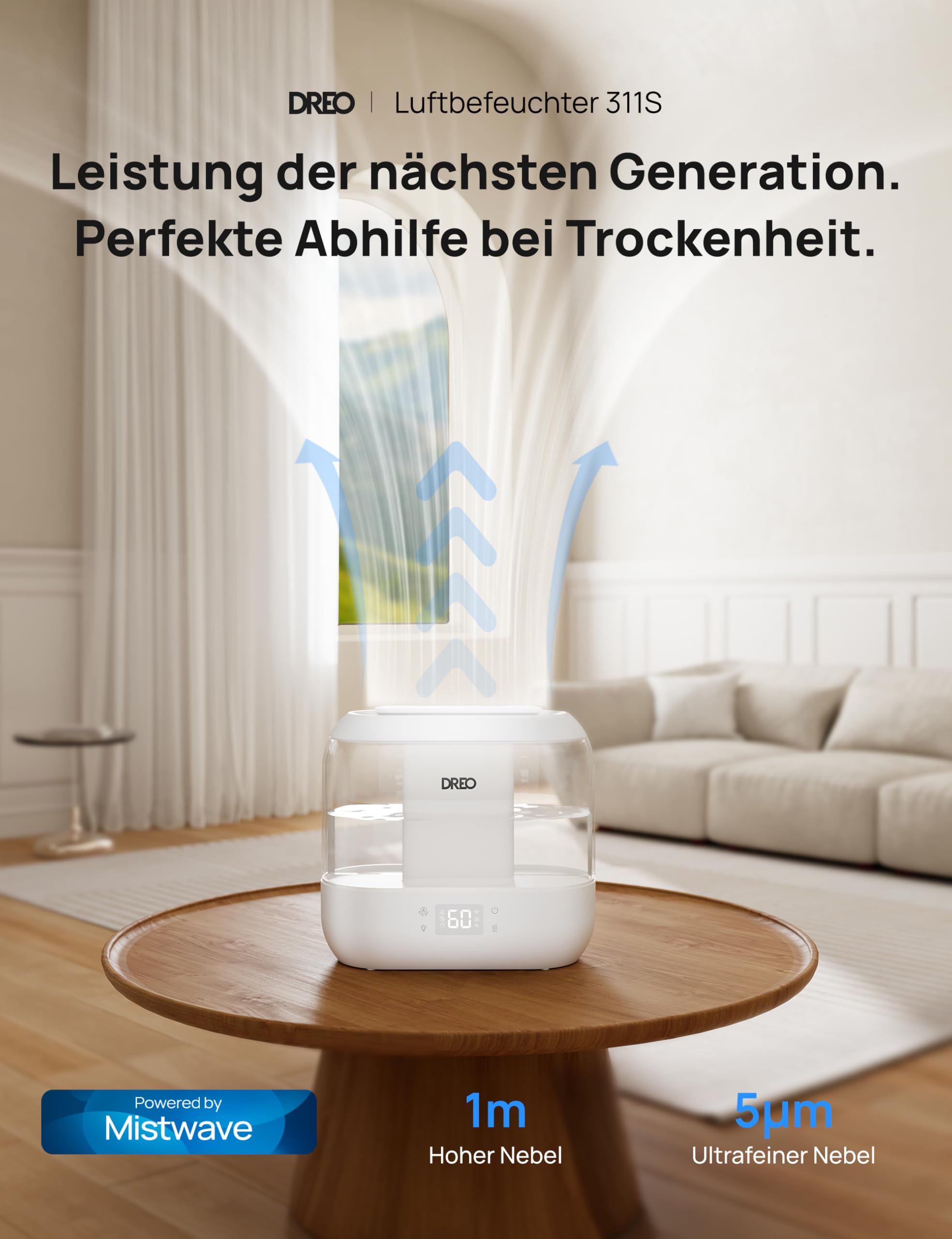 Smart Luftbefeuchter für Schlafzimmer, oben befüllbarer 4L Supergroßer Kühler Nebel Humidifier mit Öl Diffusor und Nachtlicht, 36 Stunden Laufzeit, leiser Ultraschall Luftbefeuchter Zuhause