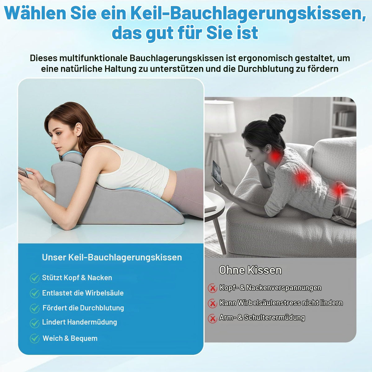 Keilkissen, Lesekissen Entspannungskissen für Bett, Sofa und Boden