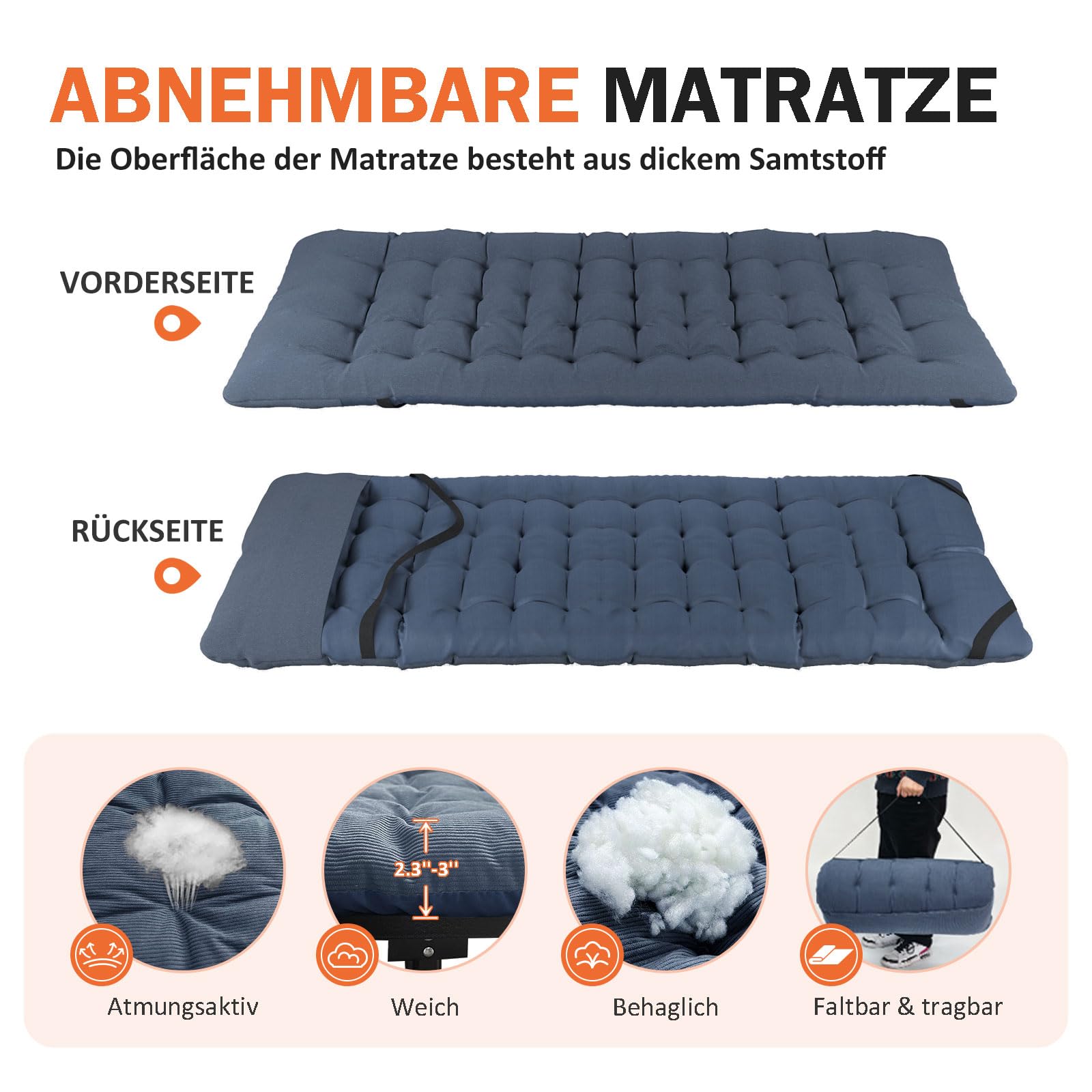 Camping Bett - Feldbett - Gästebett bis 200 kg mit Seitentasche, Portable Camping Lounge, Outdoor, Garten, Reisen, Camping, Indoor