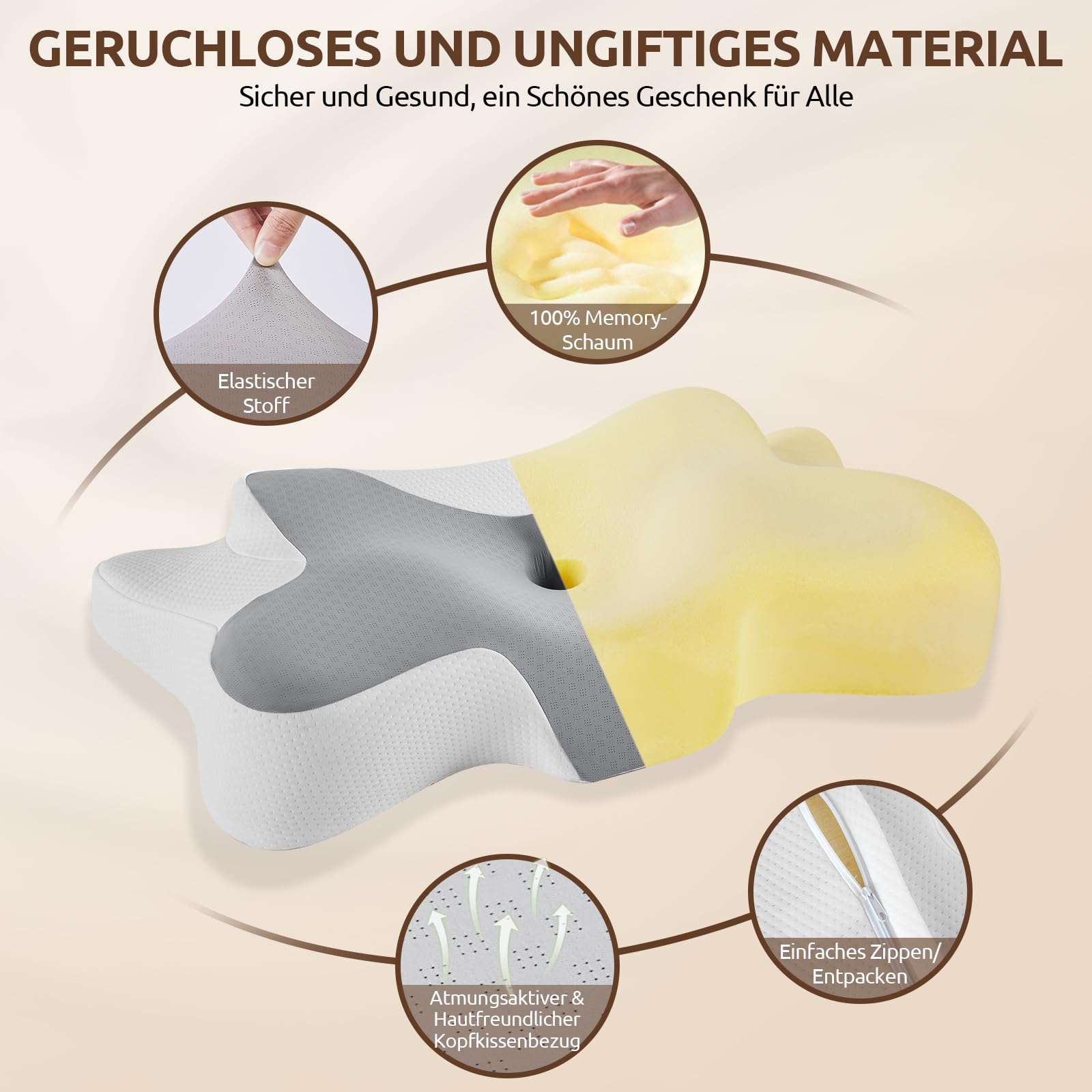 Halskissen, Memory Foam Kissen, Schlafkissen für Seiten, Rücken- und Magenschläfer