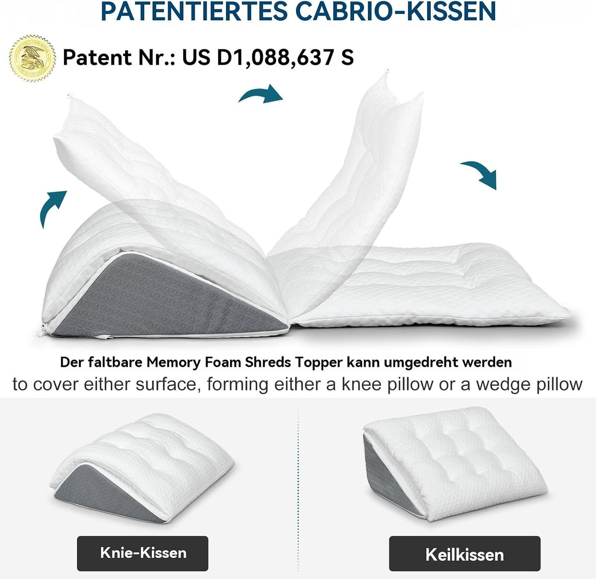 Memory Schaum Venenkissen, Umwandelbares Kniekissen zum Rückenschlafen, Dual-Layer Design Beinkissen für Beine nach der Operation, Kniestütze, Beinerhöhung