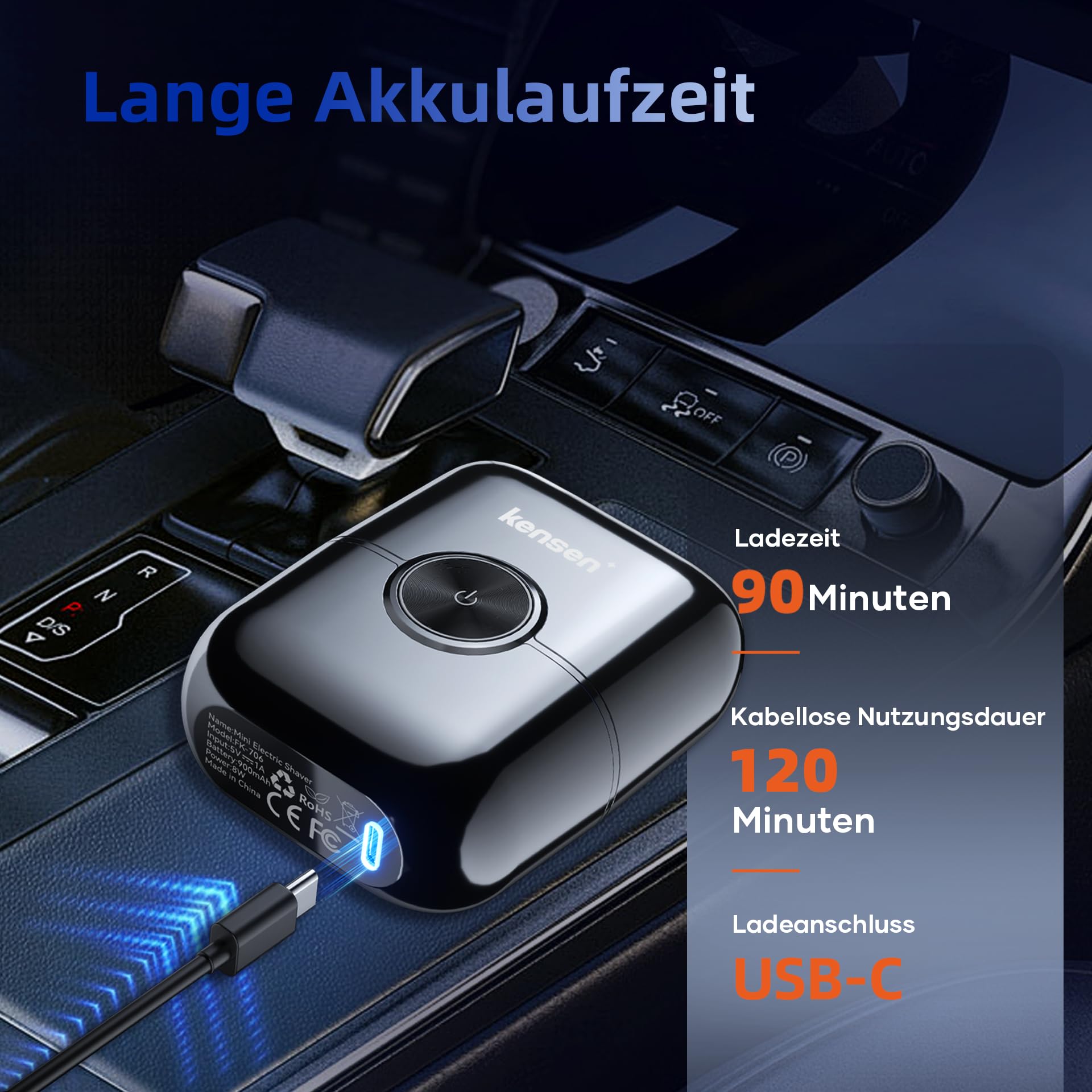 Elektrorasierer Herren, kensen Mini Foil Shaver Mit 4 Flexiblem Scherkopf Rasierapparat Usb-C Elektrischer Rasierer Wasserdicht Folienrasierer 120Min Trockenrasierer Tragbar für Bart Gesicht Reise